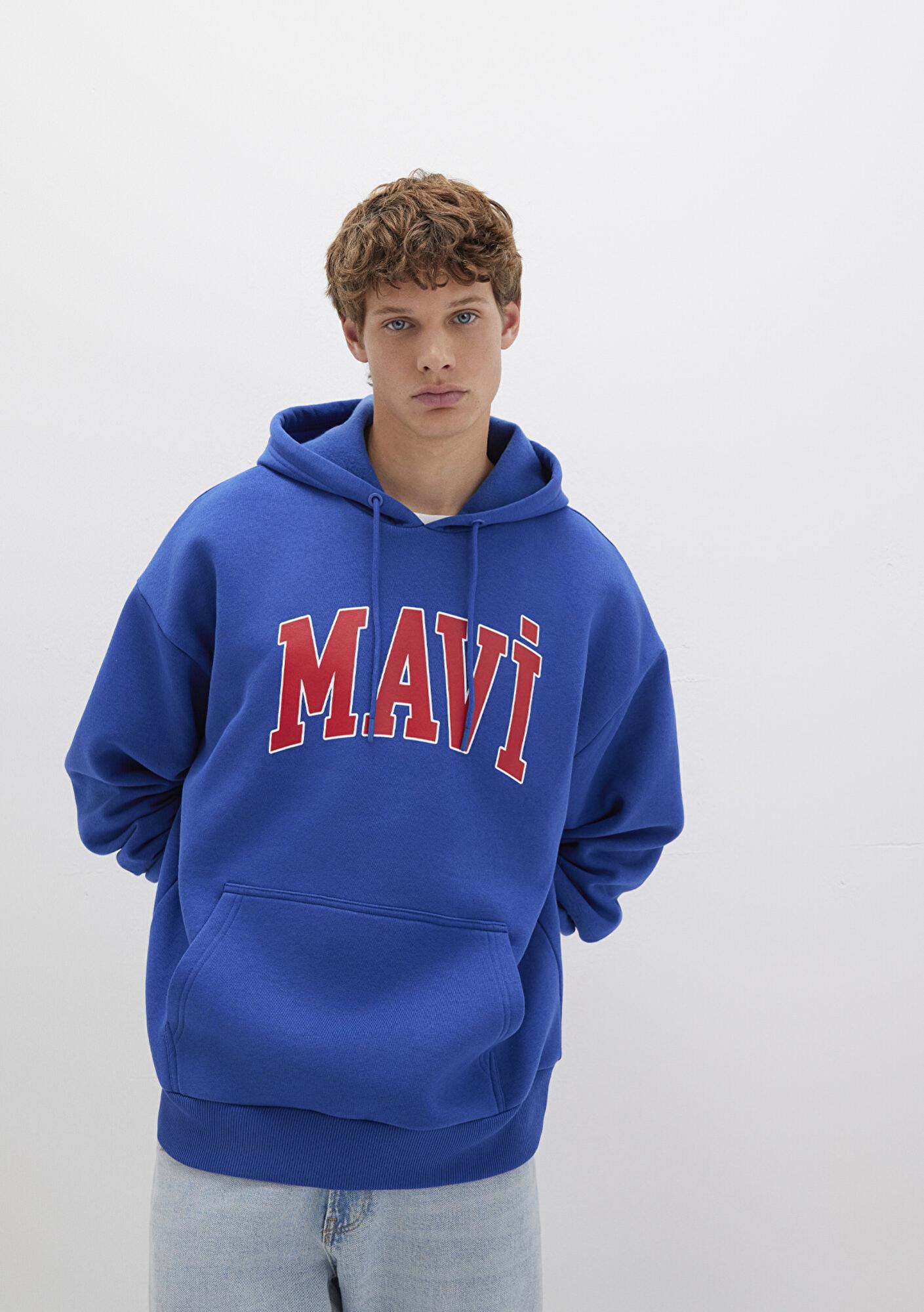 Mavi Mavi Logo Baskılı Kapüşonlu Mavi Sweatshirt 067149-70907