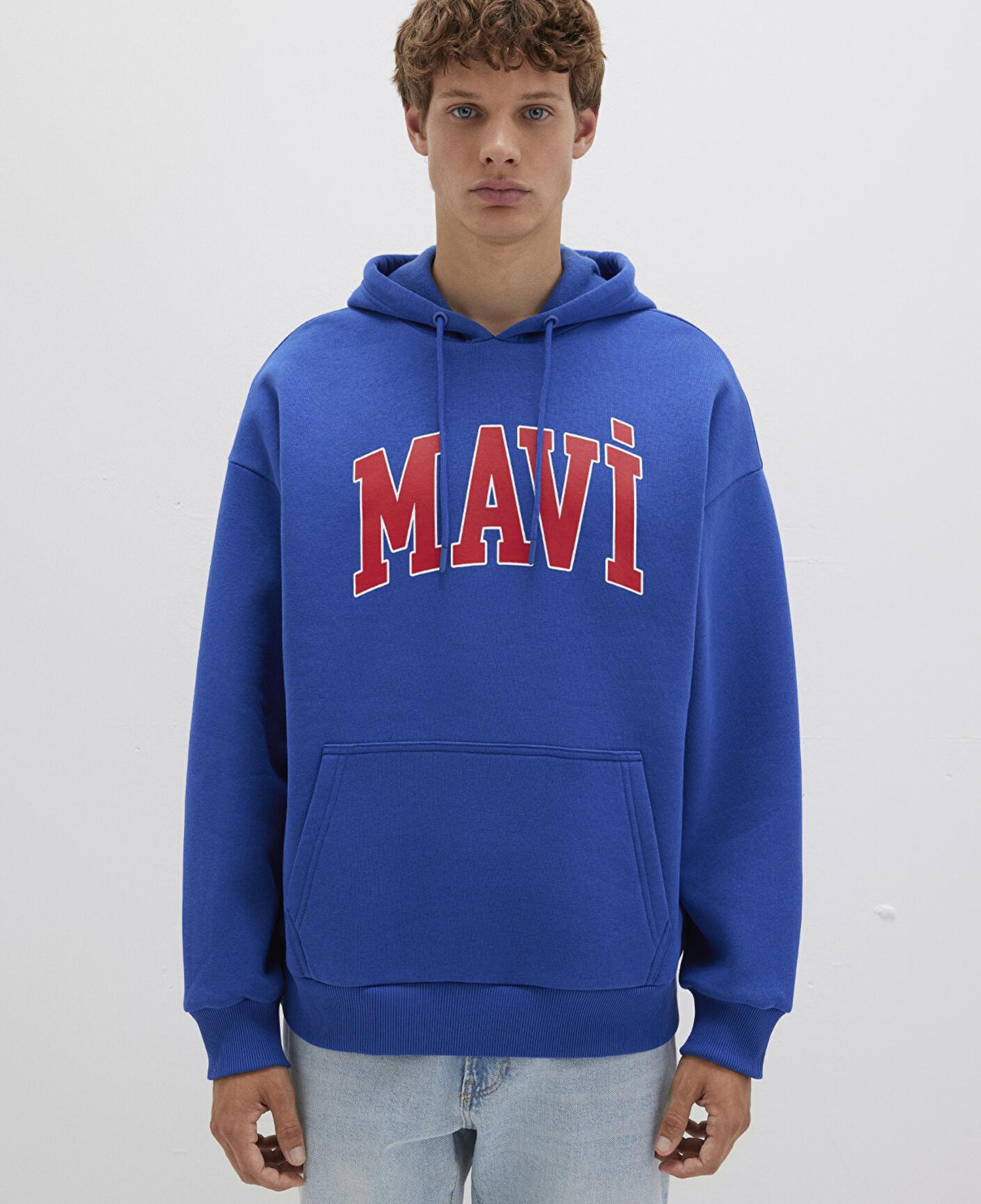 Mavi Mavi Logo Baskılı Kapüşonlu Mavi Sweatshirt 067149-70907