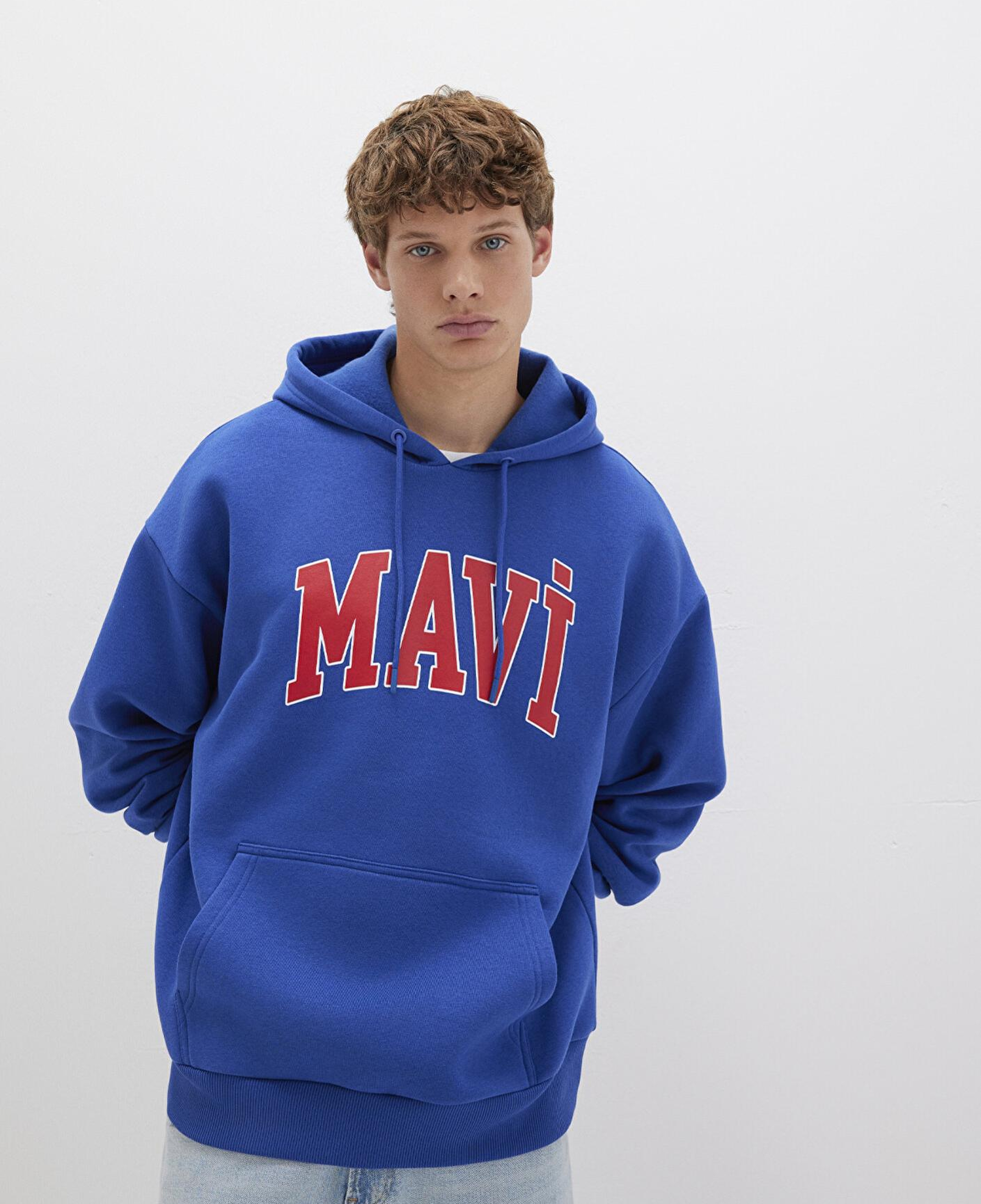 Mavi Mavi Logo Baskılı Kapüşonlu Mavi Sweatshirt 067149-70907