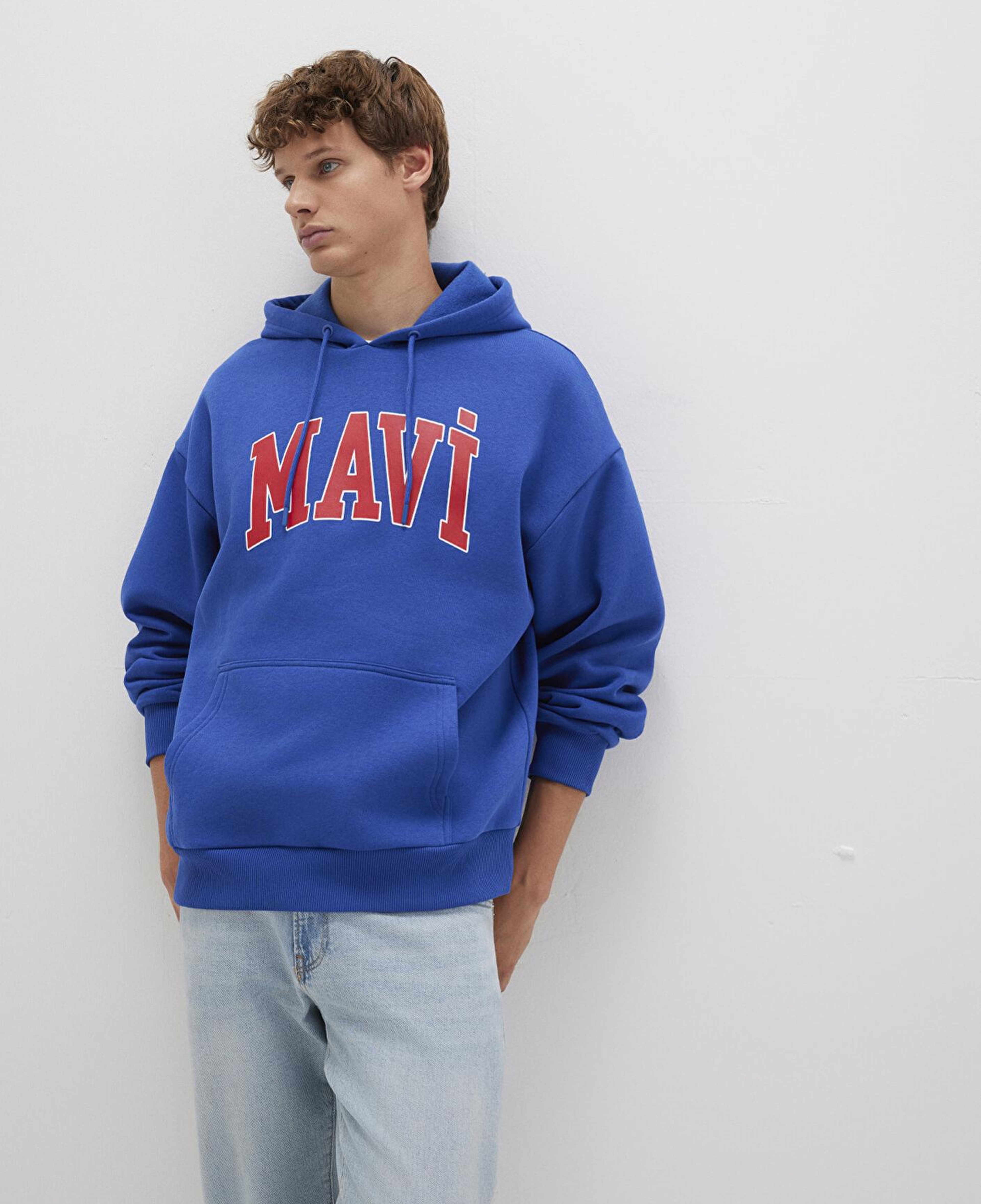 Mavi Mavi Logo Baskılı Kapüşonlu Mavi Sweatshirt 067149-70907