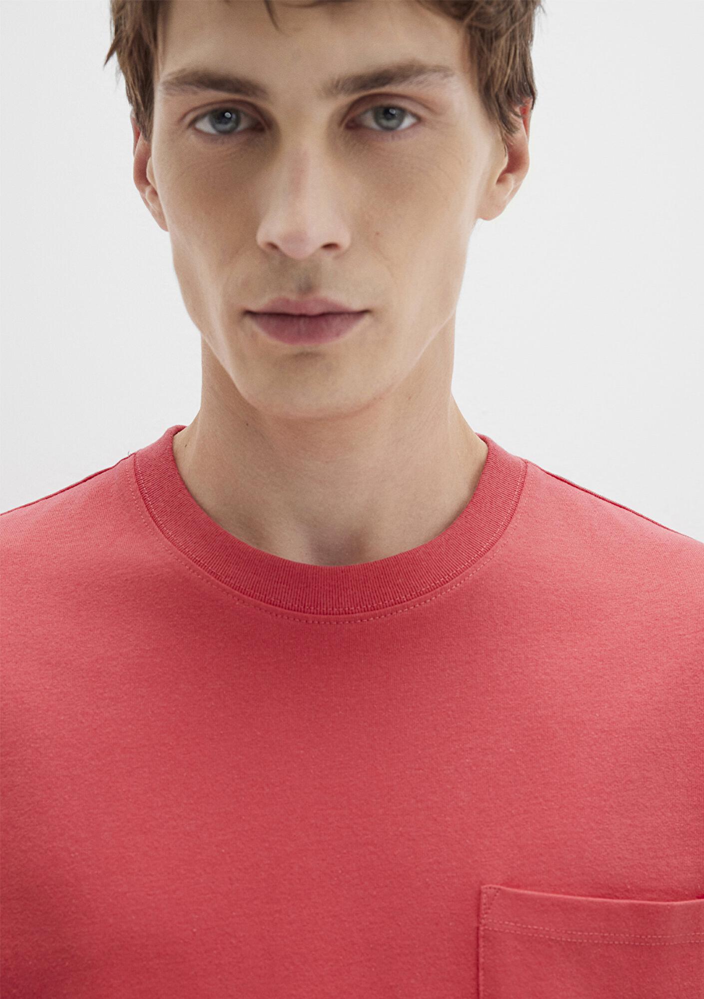 Mavi Cep Detaylı Pembe Basic Tişört Loose Fit / Bol Rahat Kesim 066248-71079