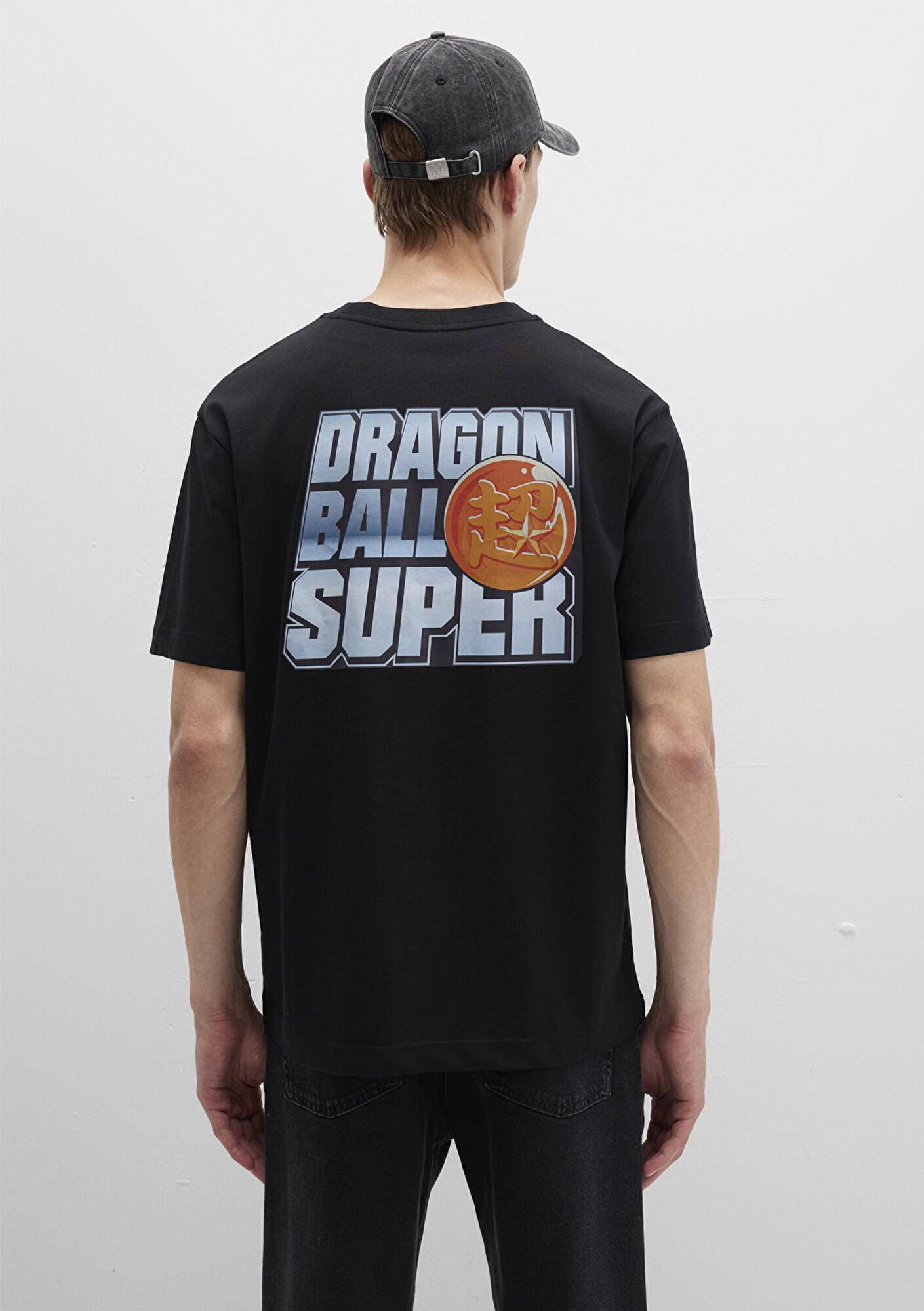 Mavi Dragon Ball Baskılı Siyah Tişört Loose Fit / Bol Rahat Kesim 0612932-900