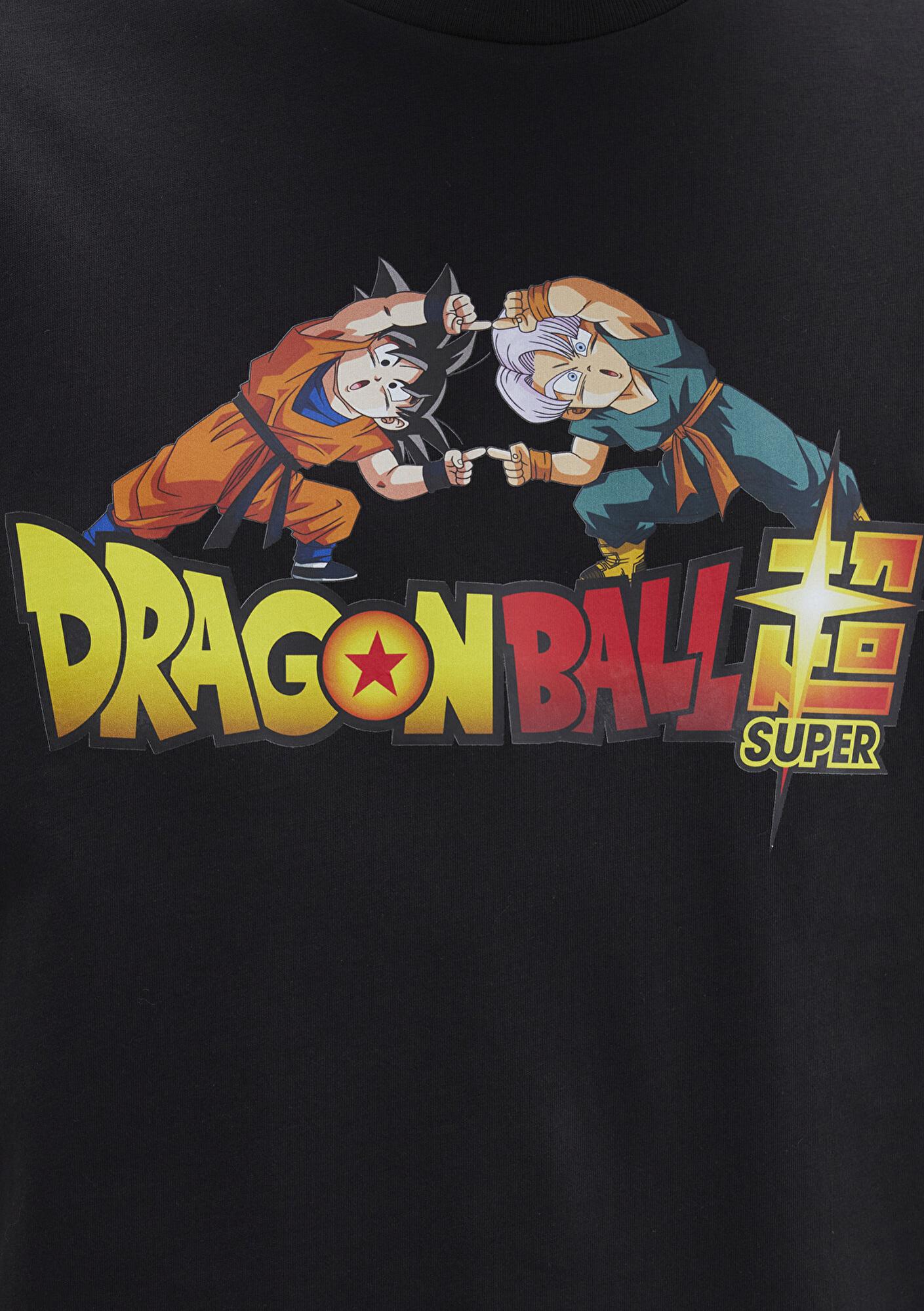 Mavi Dragon Ball Baskılı Siyah Tişört Loose Fit / Bol Rahat Kesim 0612932-900