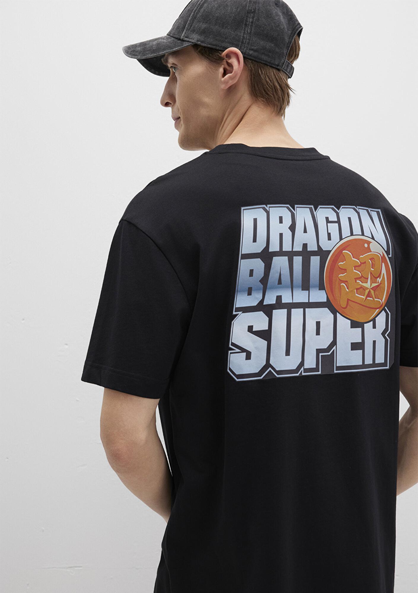 Mavi Dragon Ball Baskılı Siyah Tişört Loose Fit / Bol Rahat Kesim 0612932-900