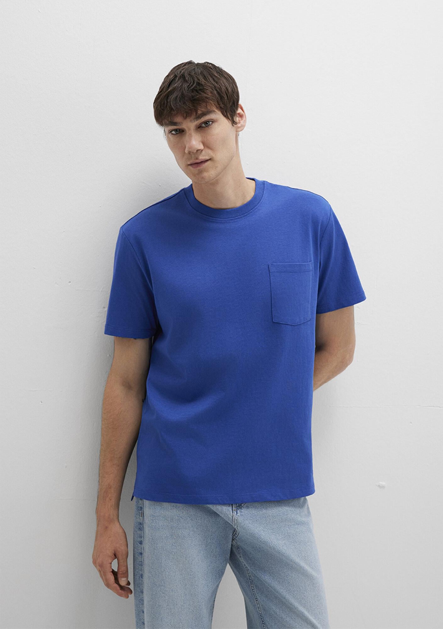 Mavi Cep Detaylı Mavi Basic Tişört Loose Fit / Bol Rahat Kesim 066248-70907