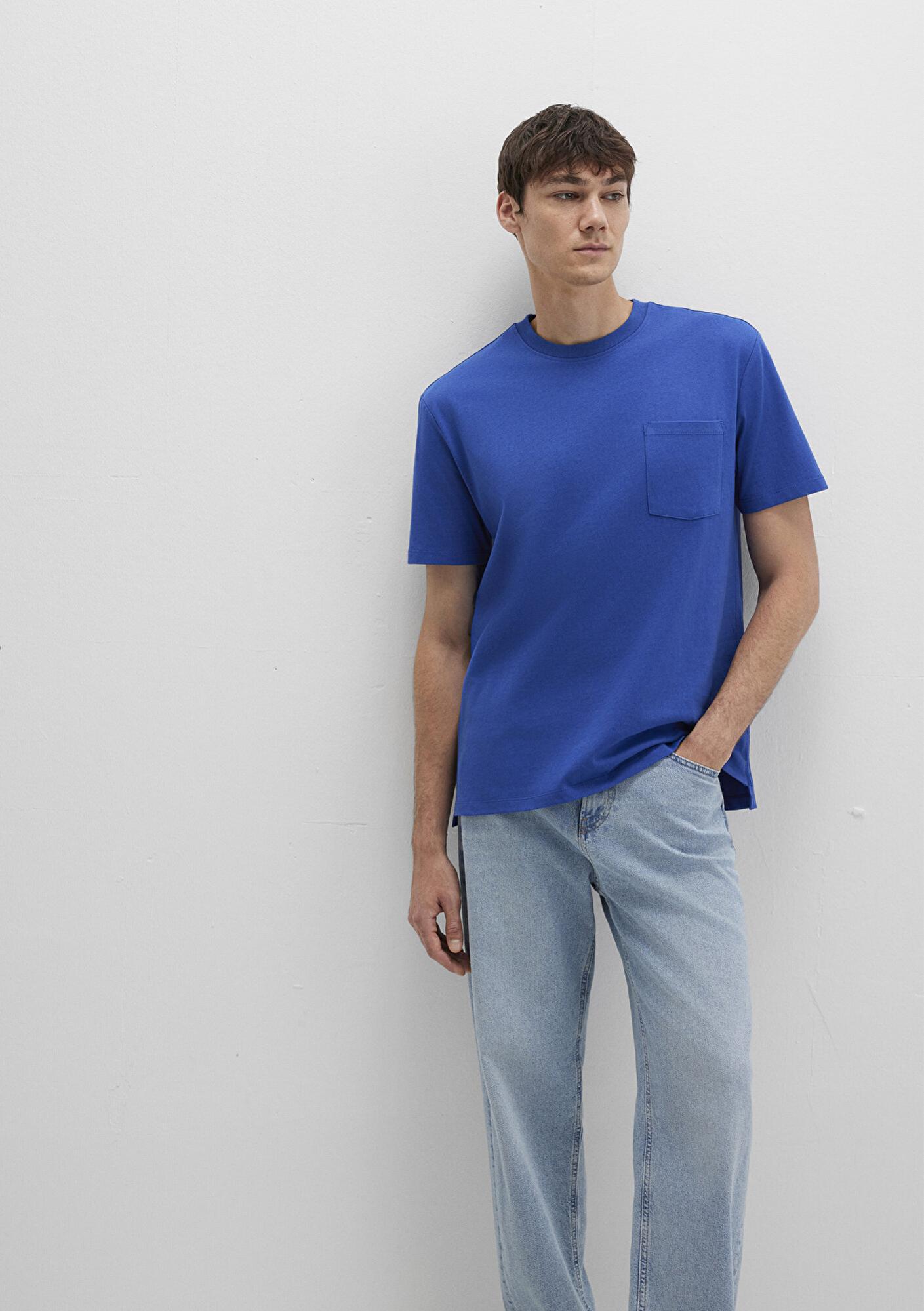 Mavi Cep Detaylı Mavi Basic Tişört Loose Fit / Bol Rahat Kesim 066248-70907