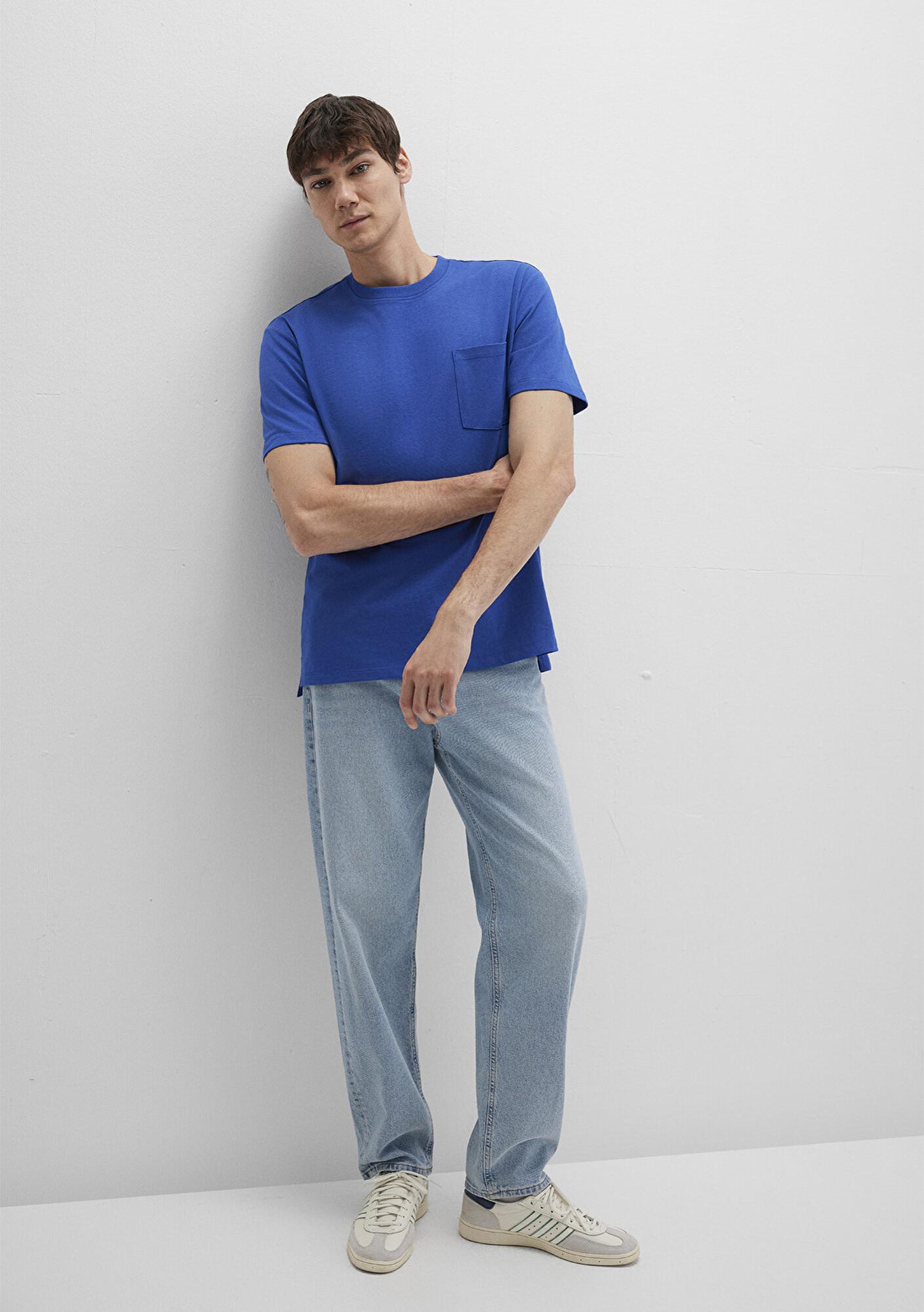 Mavi Cep Detaylı Mavi Basic Tişört Loose Fit / Bol Rahat Kesim 066248-70907