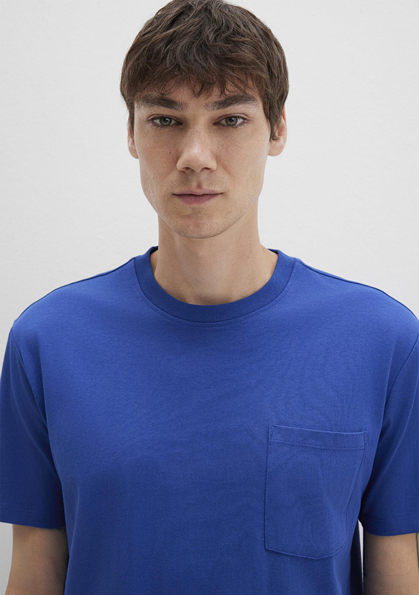 Mavi Cep Detaylı Mavi Basic Tişört Loose Fit / Bol Rahat Kesim 066248-70907