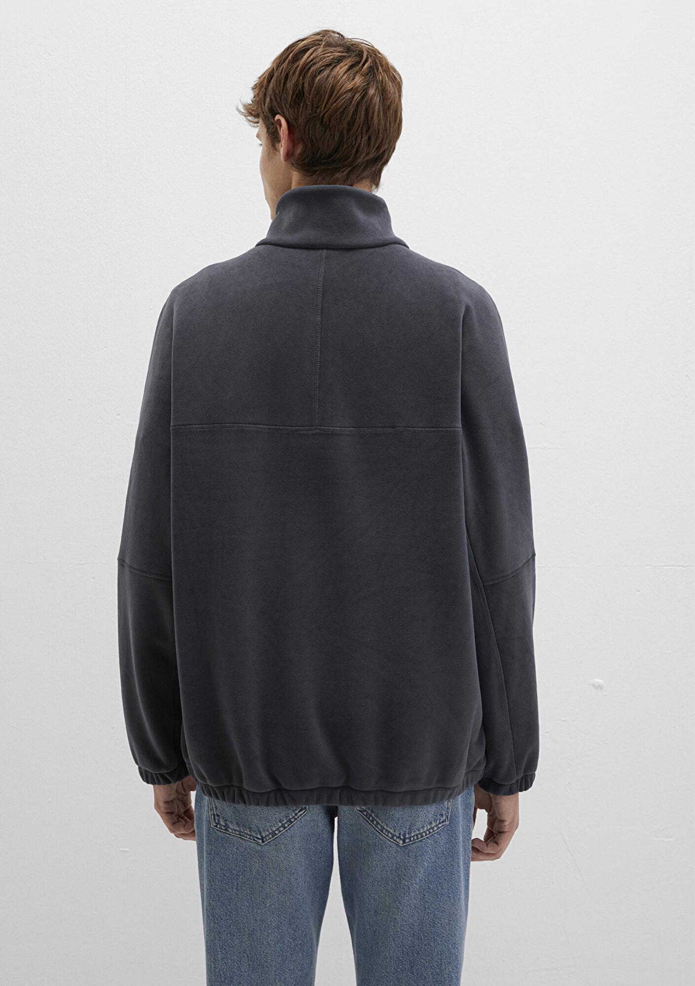 Mavi Dik Yaka Antrasit Polar Sweatshirt Loose Fit / Bol Rahat Kesim 0110738-80776