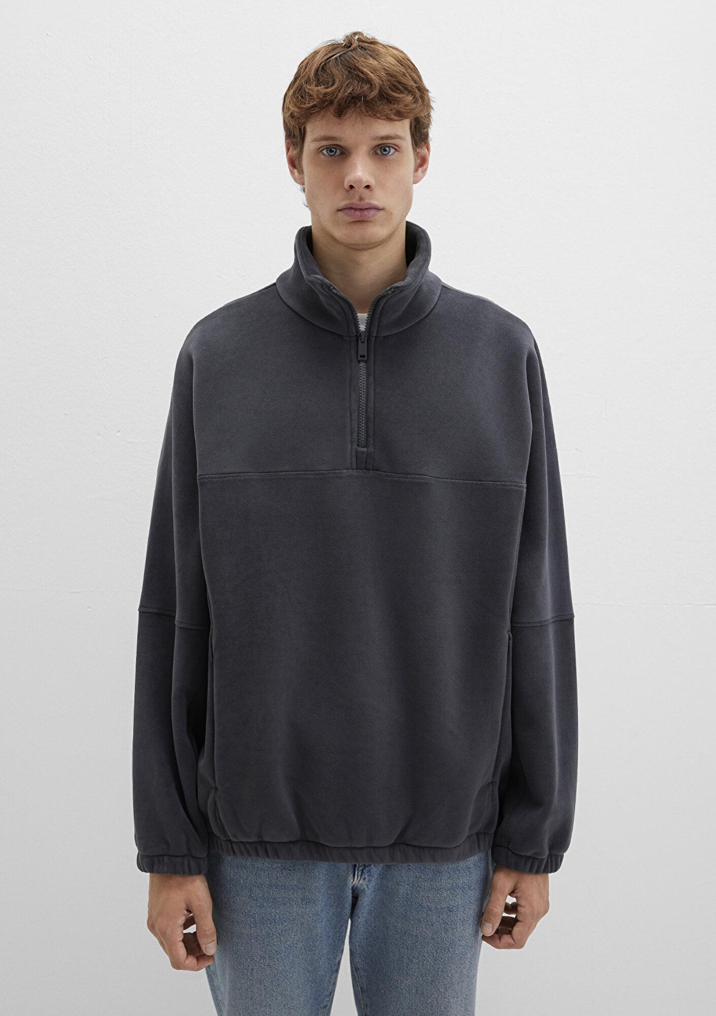 Mavi Dik Yaka Antrasit Polar Sweatshirt Loose Fit / Bol Rahat Kesim 0110738-80776