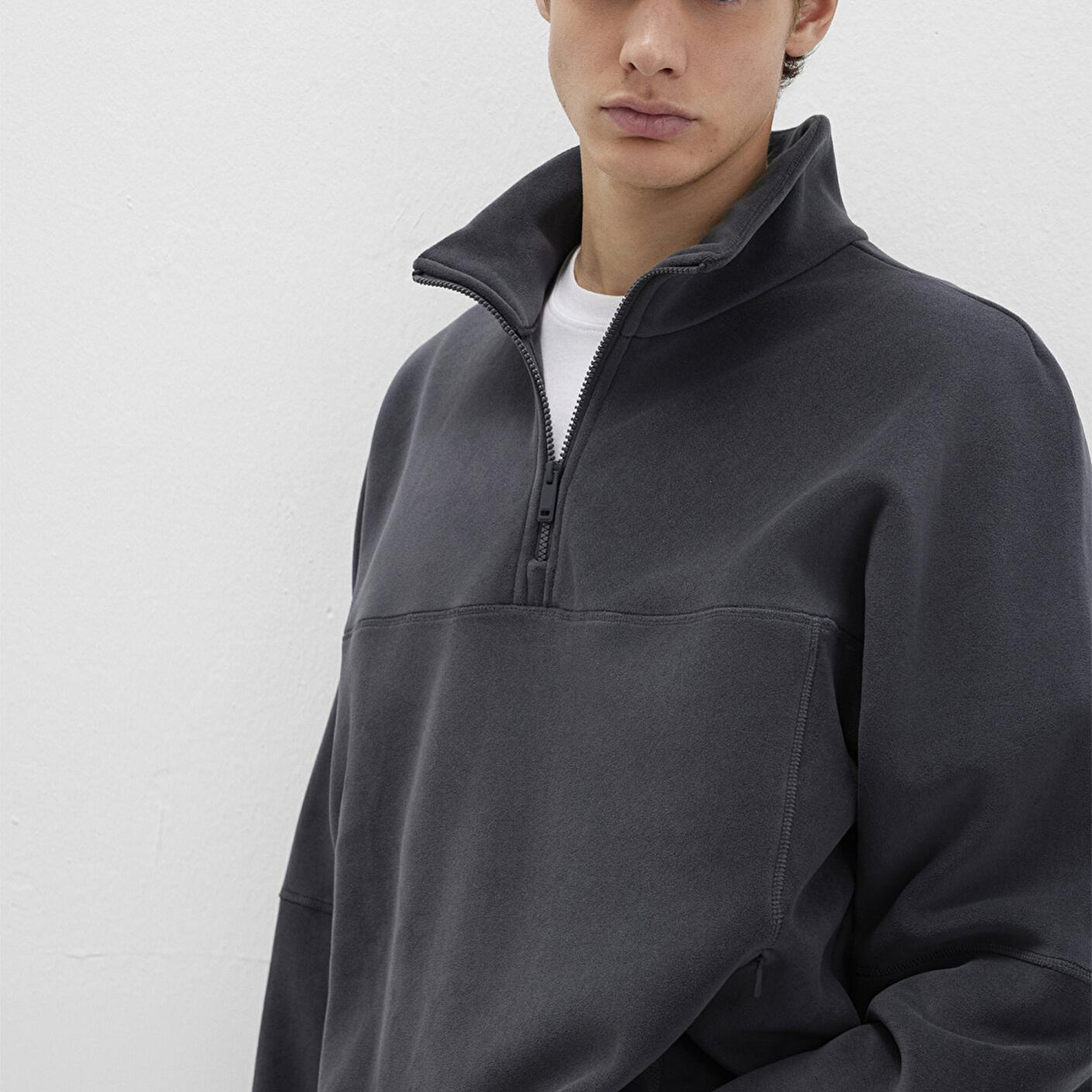 Mavi Dik Yaka Antrasit Polar Sweatshirt Loose Fit / Bol Rahat Kesim 0110738-80776