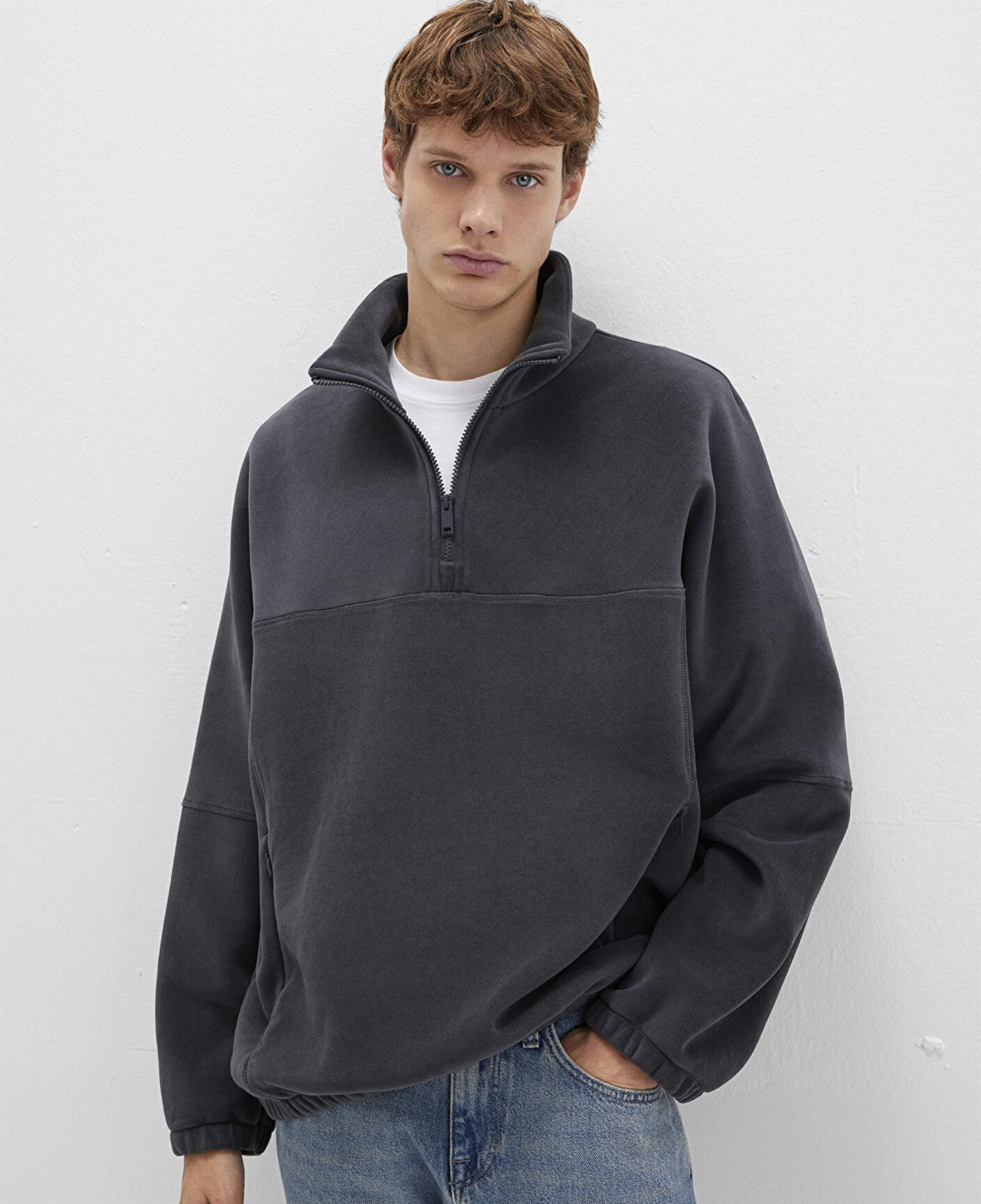 Mavi Dik Yaka Antrasit Polar Sweatshirt Loose Fit / Bol Rahat Kesim 0110738-80776