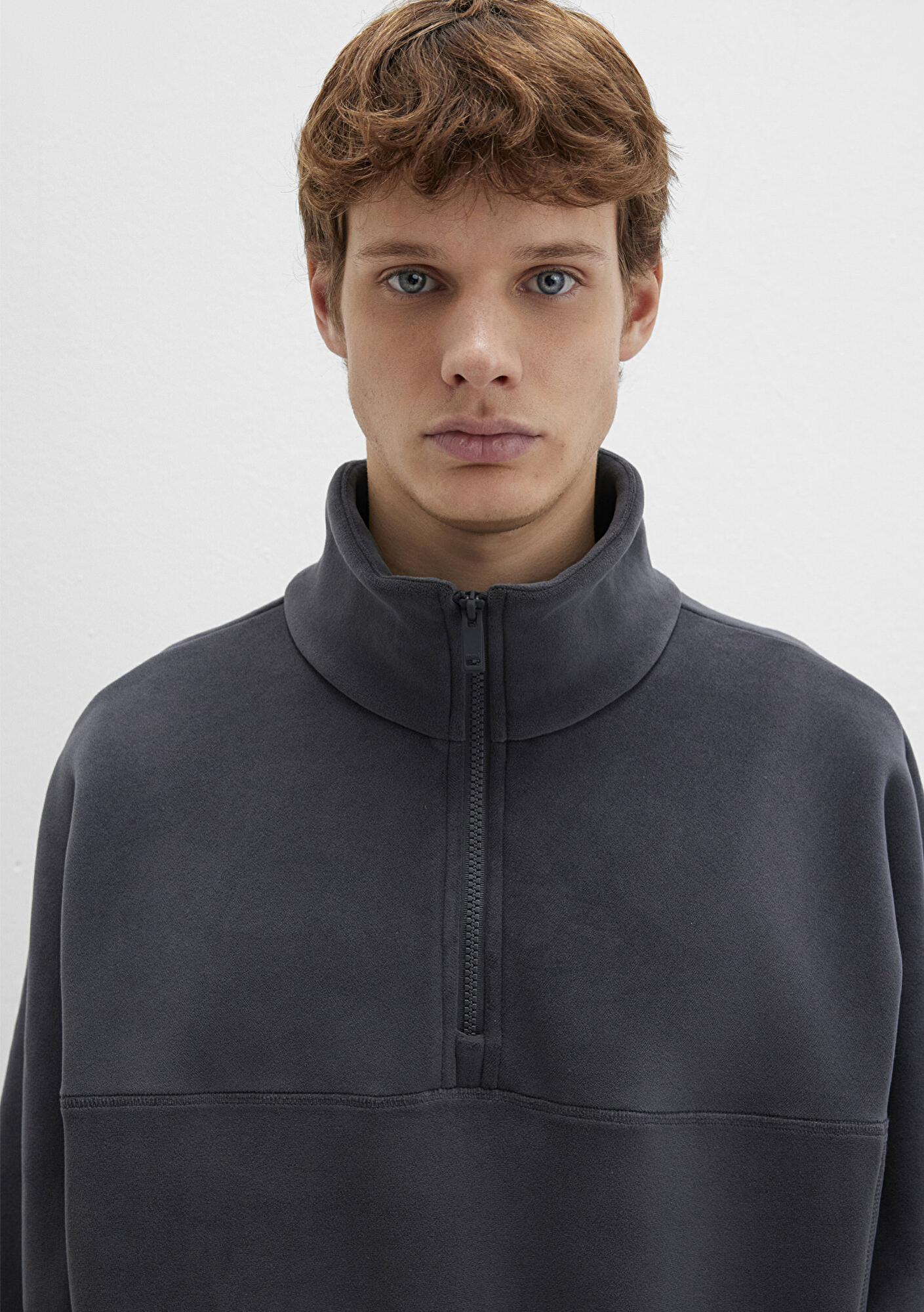 Mavi Dik Yaka Antrasit Polar Sweatshirt Loose Fit / Bol Rahat Kesim 0110738-80776