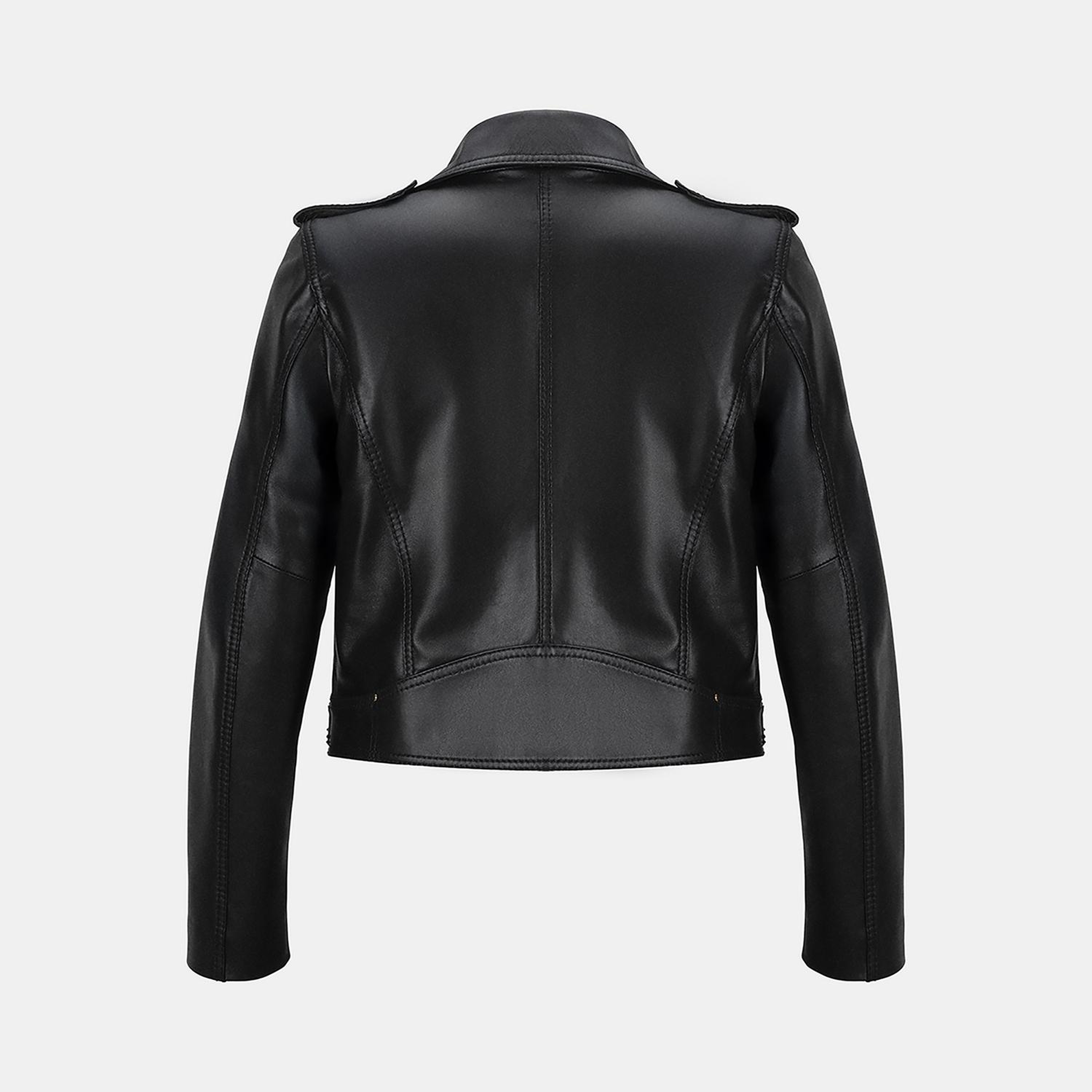 Kadın Siyah Yakalı Deri Biker Ceket