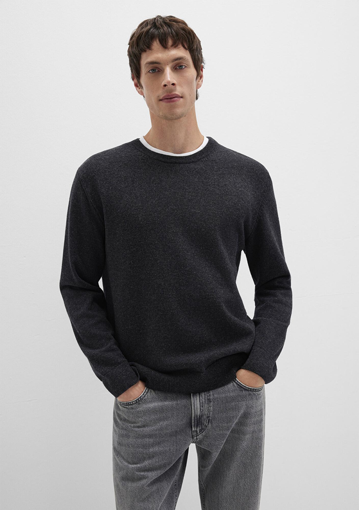 Mavi Yün Karışımlı Antrasit Kazak Regular Fit / Normal Kesim 0710370-80927