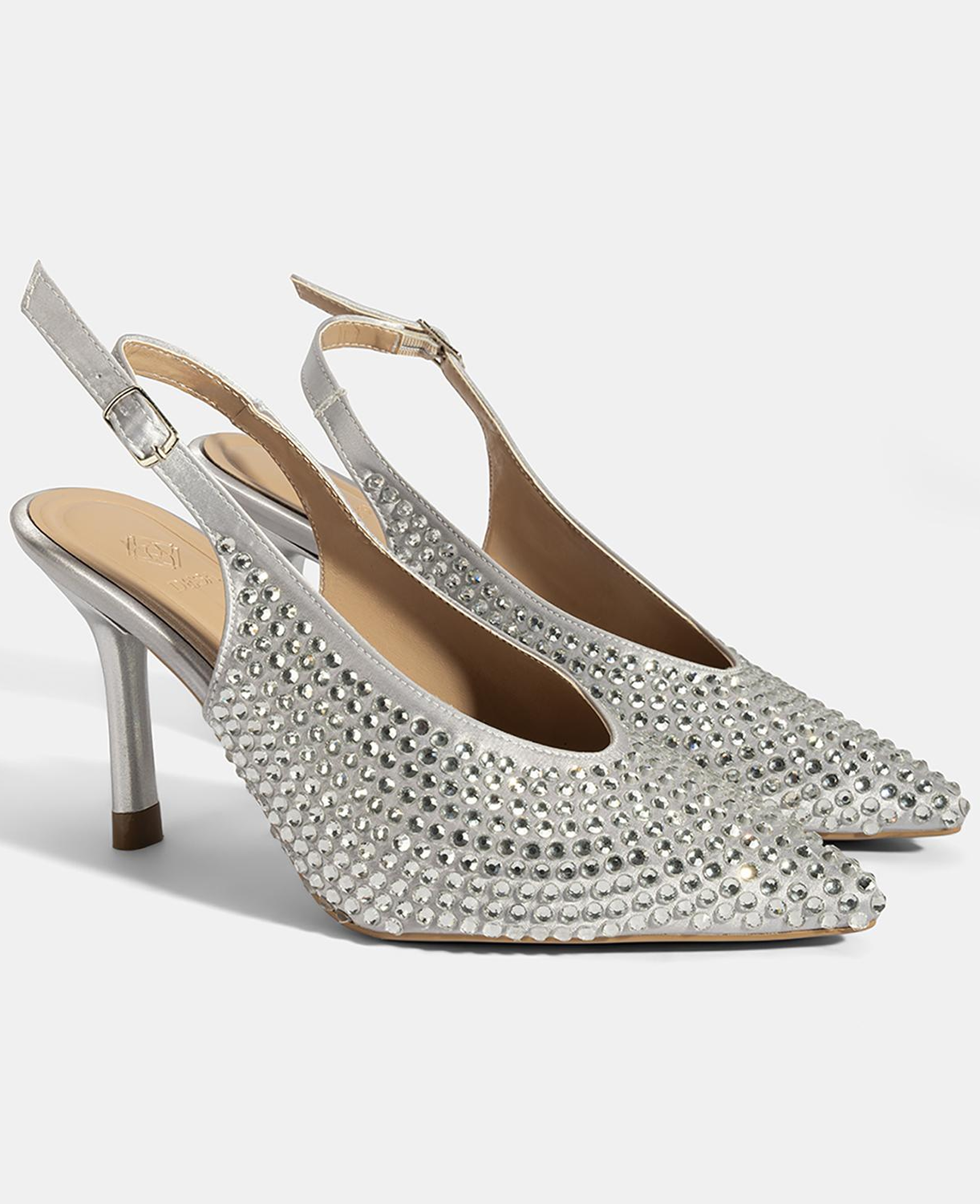 Kadın Gümüş Ayarlanabilir Metal Tokalı Taşlı Abiye Ayakkabı