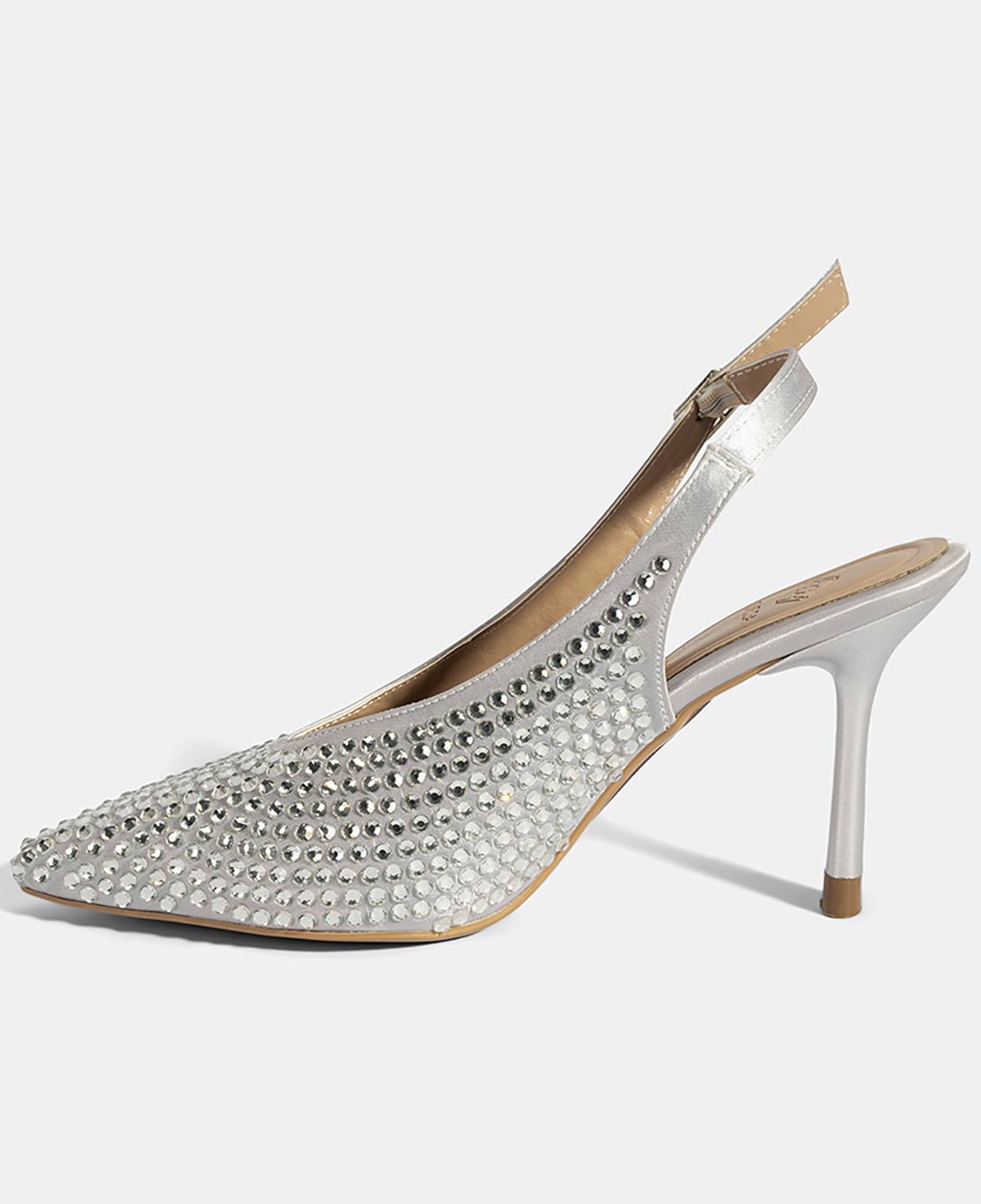 Kadın Gümüş Ayarlanabilir Metal Tokalı Taşlı Abiye Ayakkabı