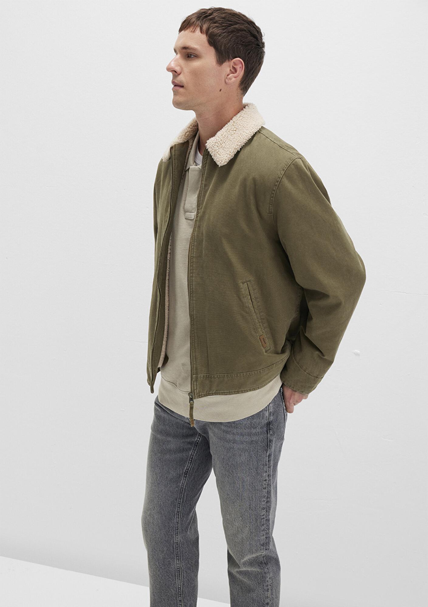 Mavi Suni Kürk Detaylı Yeşil Ceket Loose Fit / Bol Rahat Kesim 0110627-87538