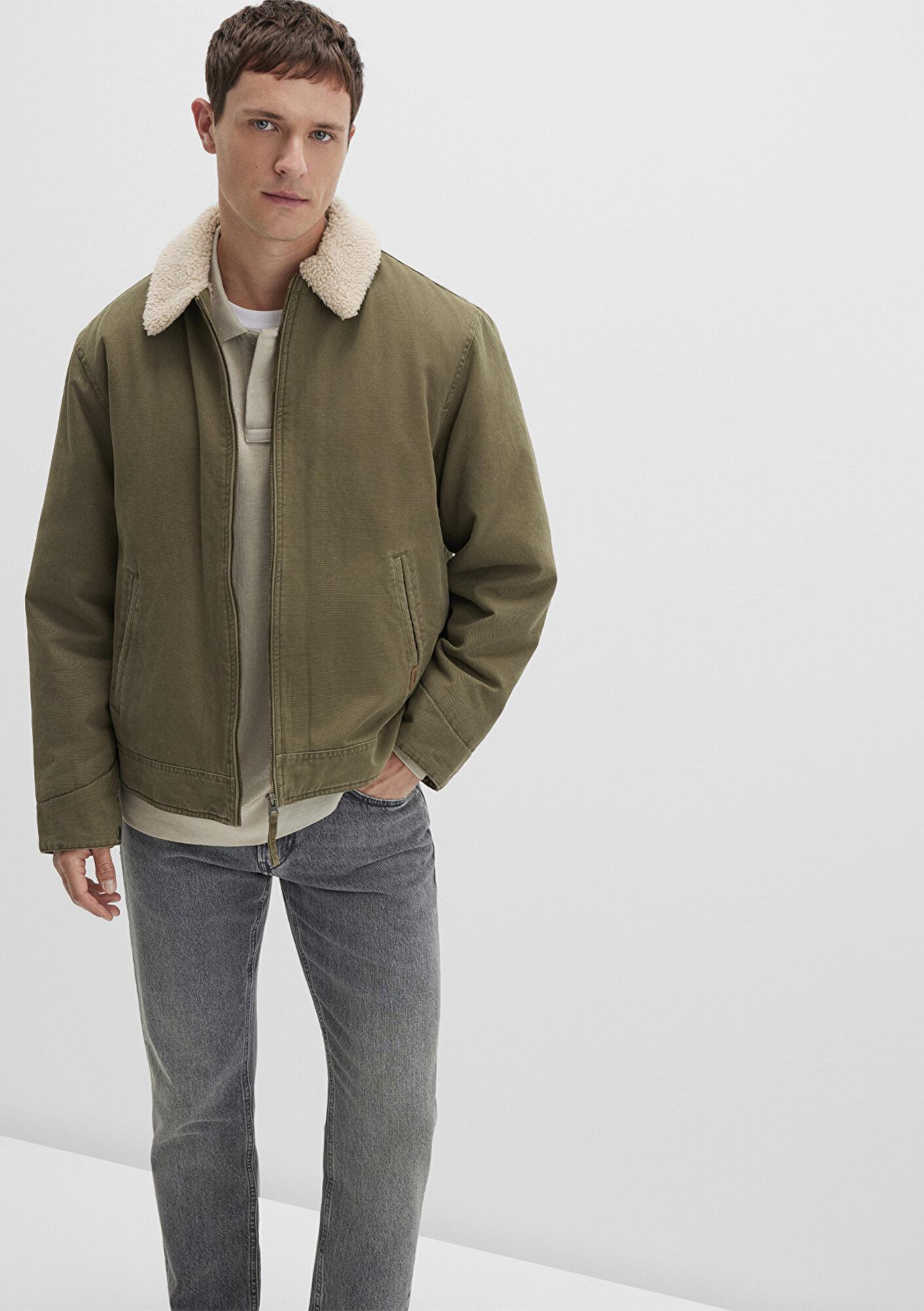 Mavi Suni Kürk Detaylı Yeşil Ceket Loose Fit / Bol Rahat Kesim 0110627-87538