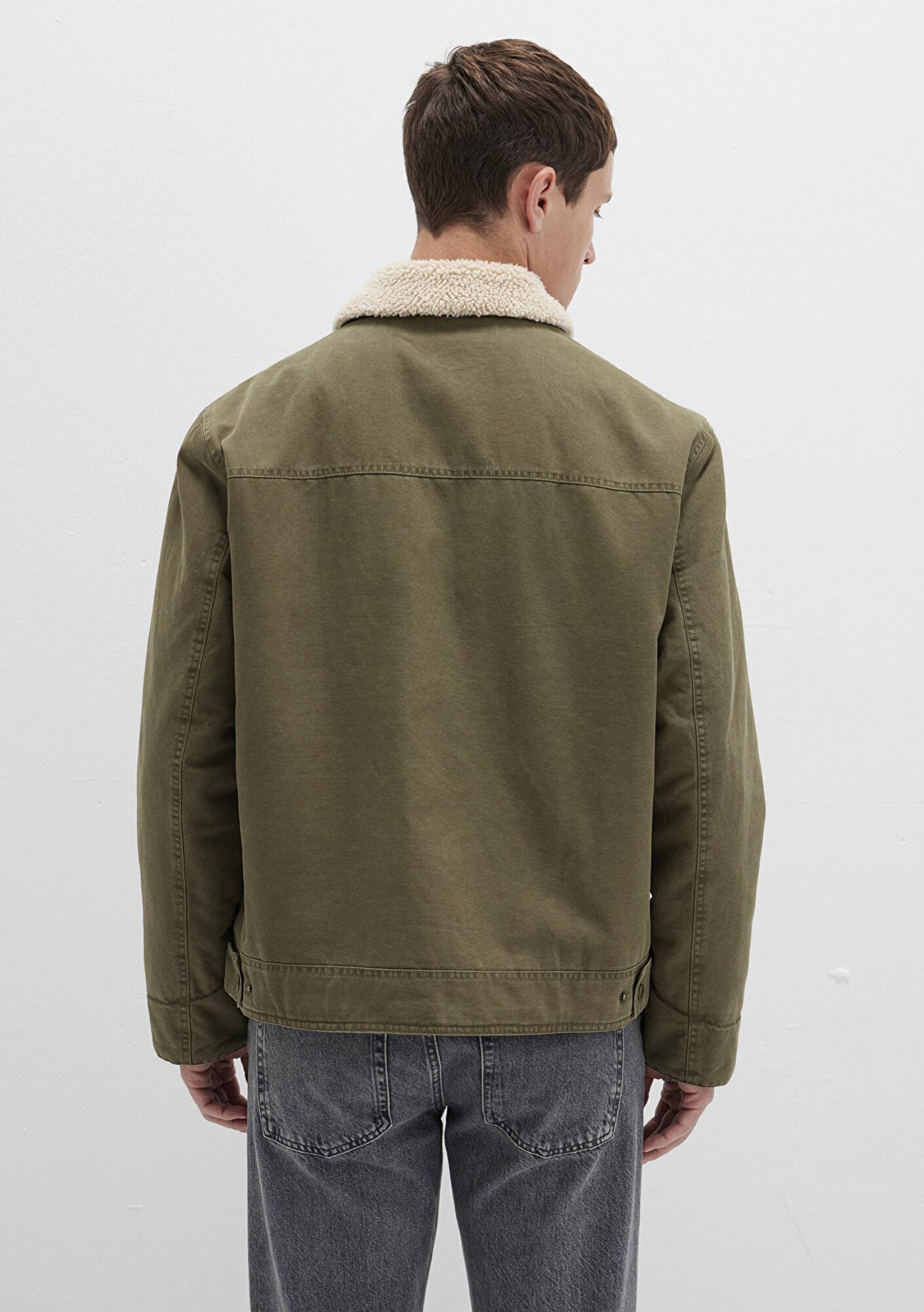 Mavi Suni Kürk Detaylı Yeşil Ceket Loose Fit / Bol Rahat Kesim 0110627-87538