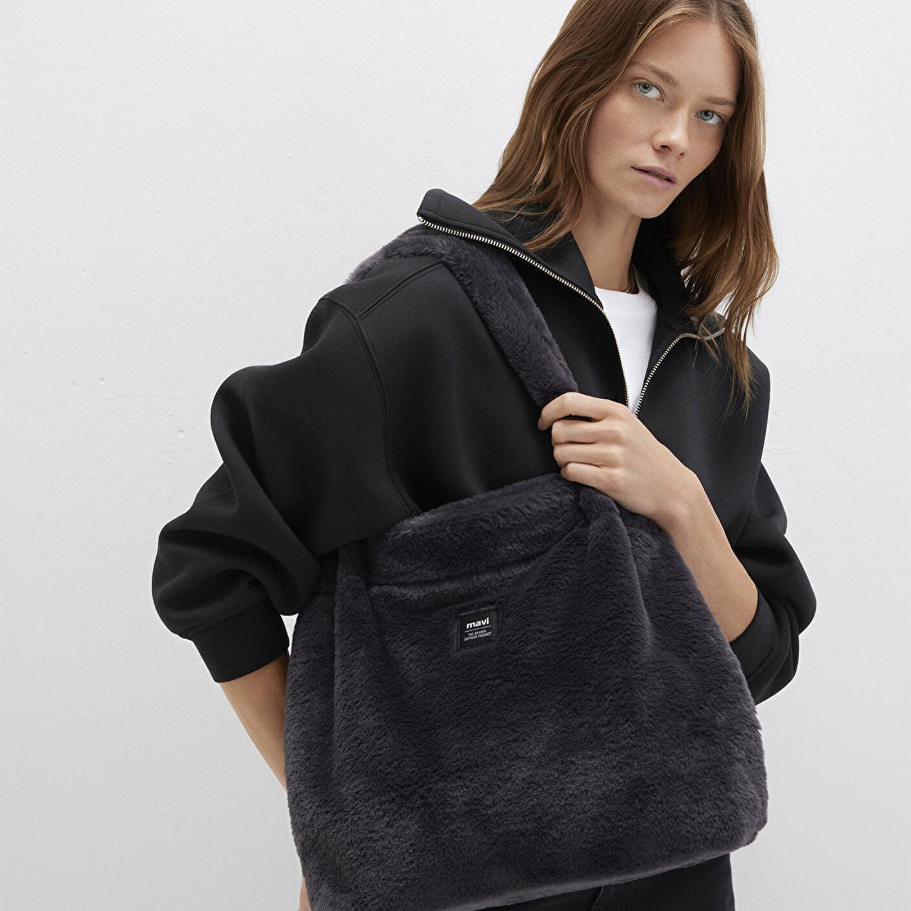 Mavi Antrasit Peluş Omuz Çantası 197617-80867