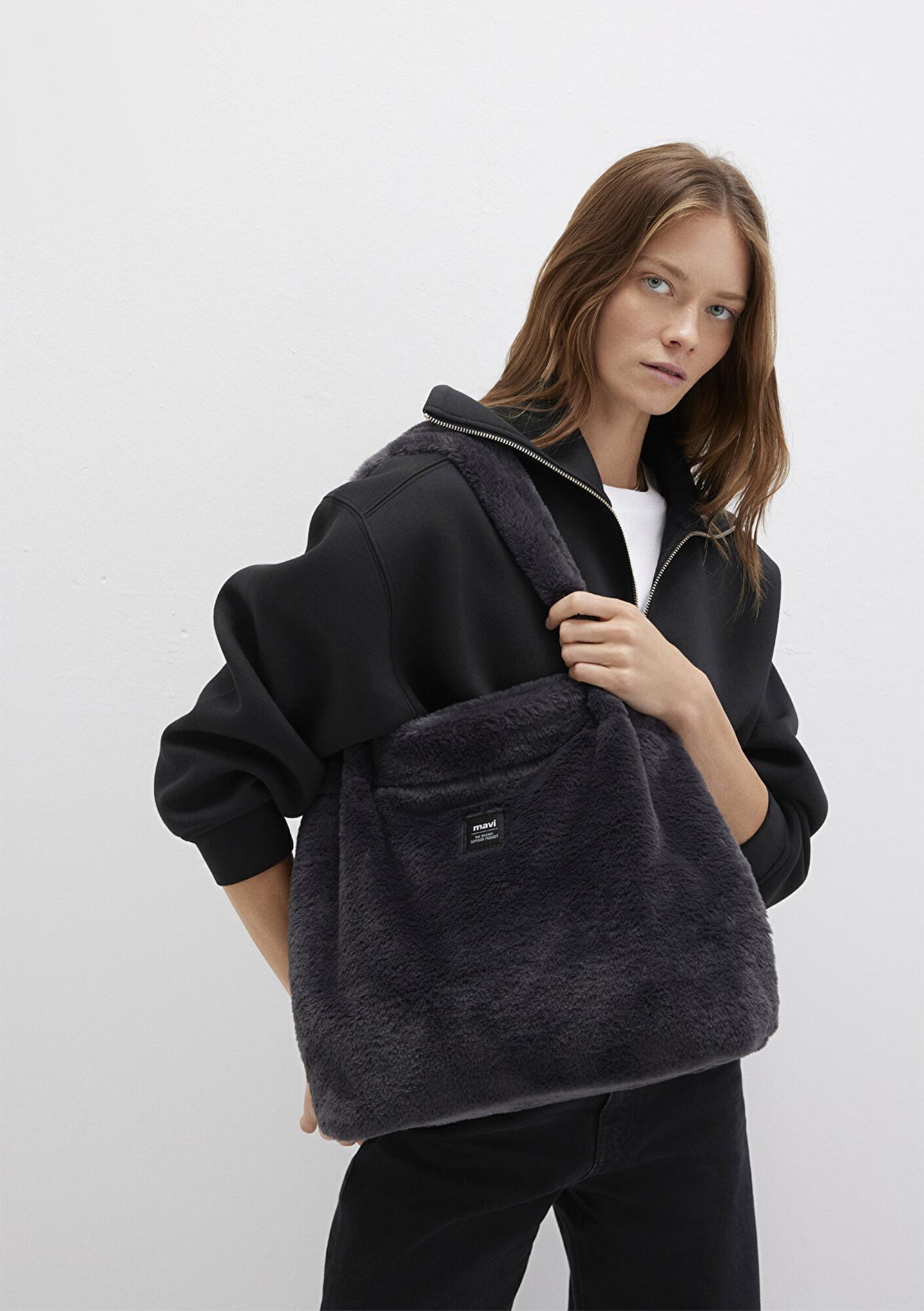 Mavi Antrasit Peluş Omuz Çantası 197617-80867