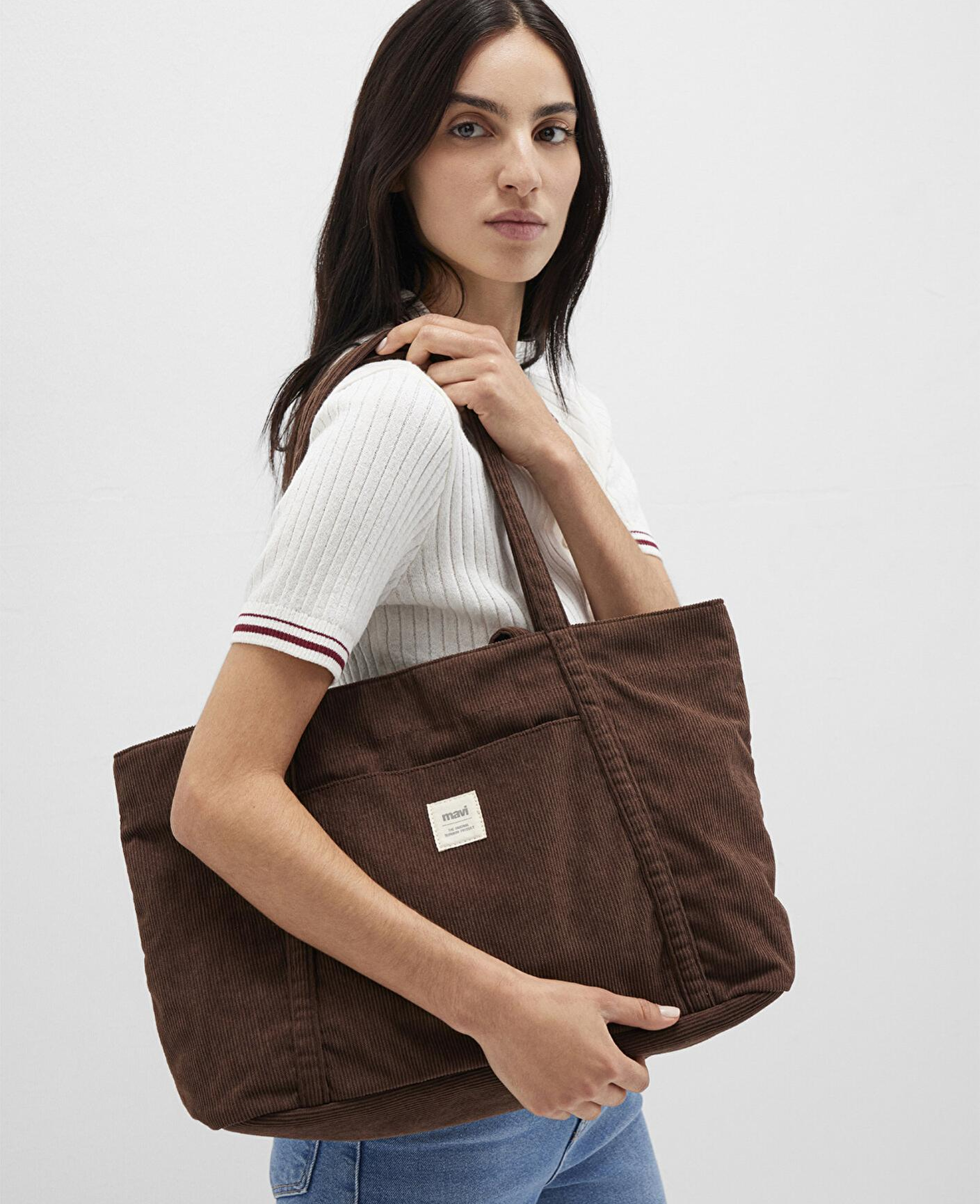 Mavi Kahverengi Kadife Omuz Çantası 1913398-71595