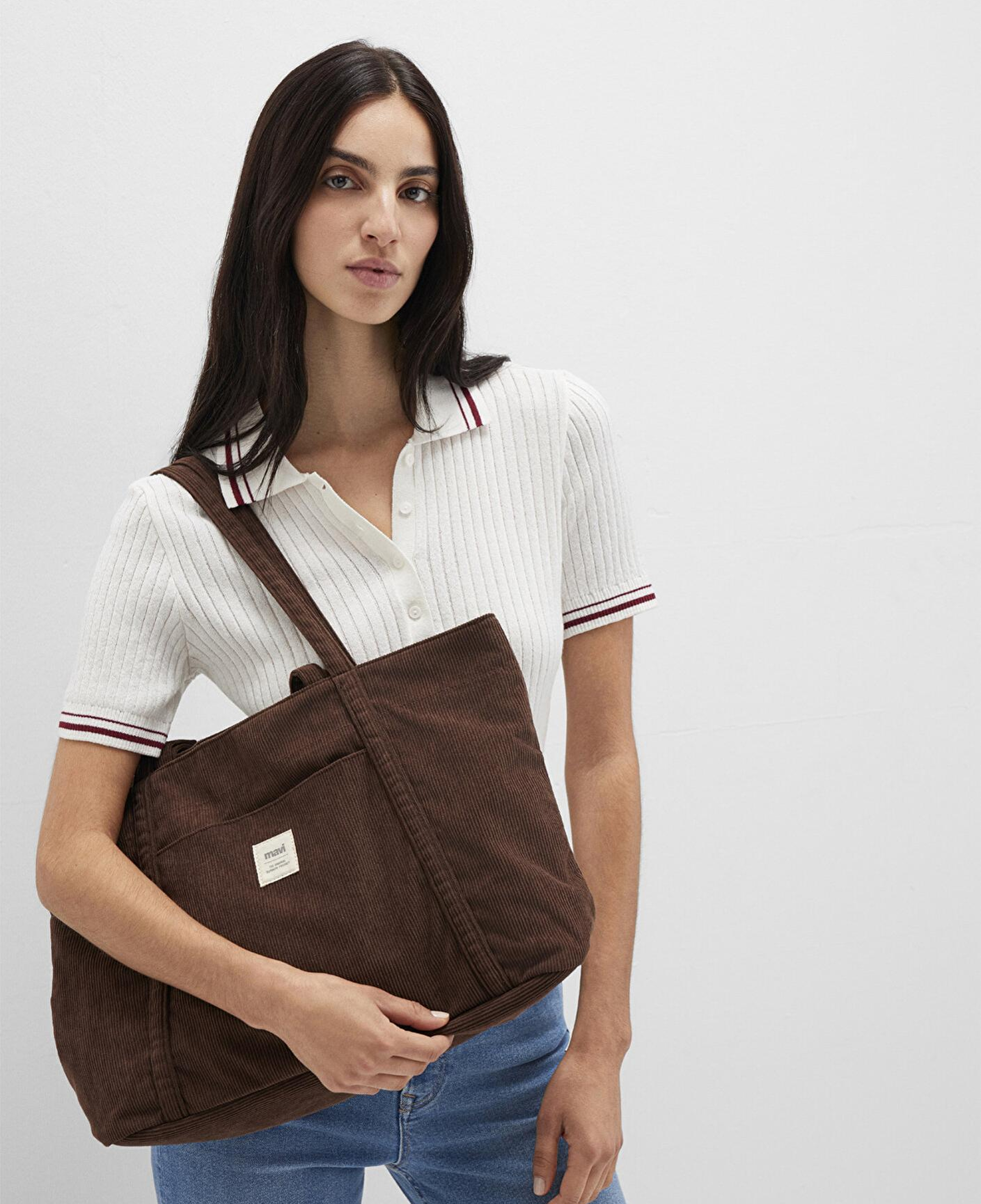 Mavi Kahverengi Kadife Omuz Çantası 1913398-71595