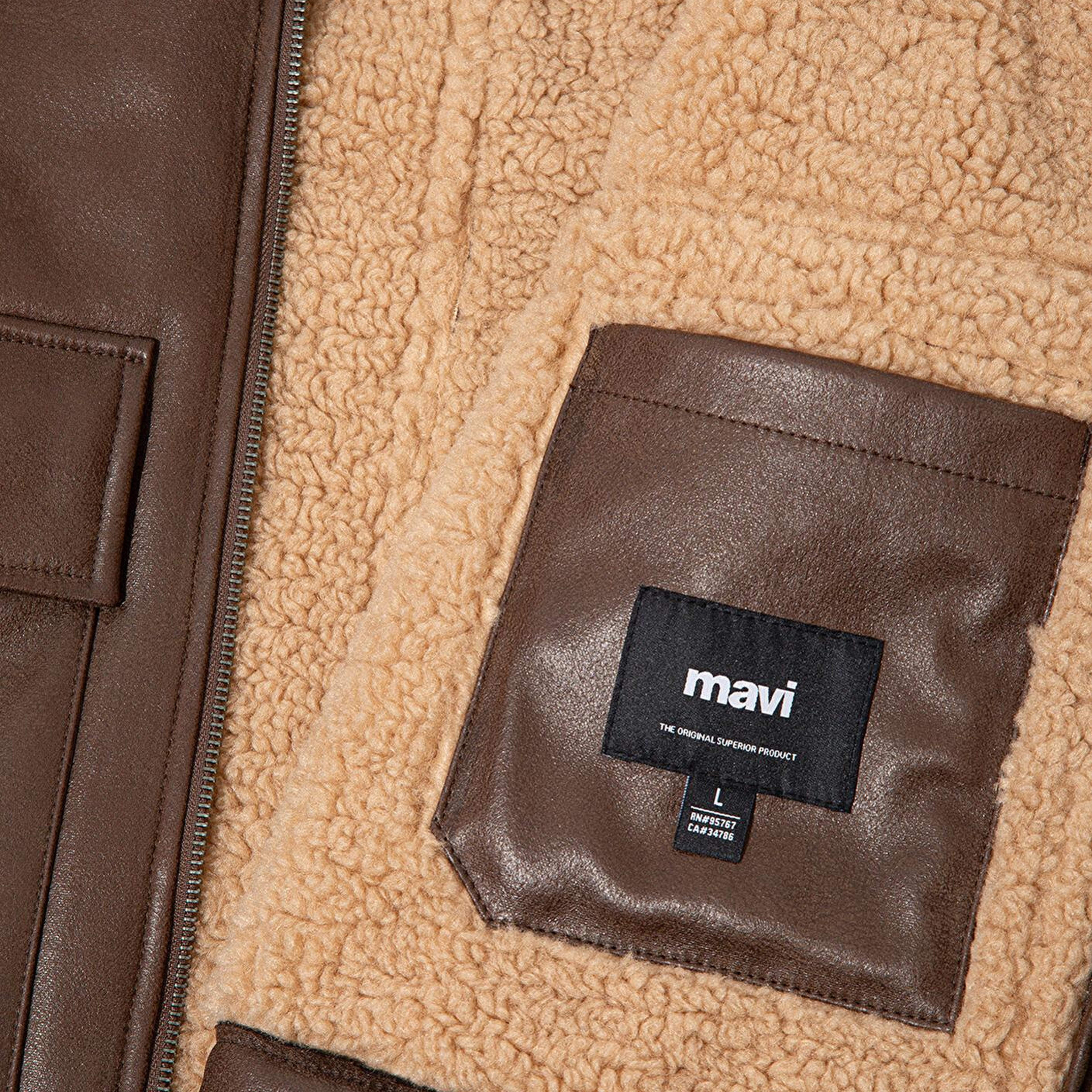Mavi Kahverengi Suni Kürk Detaylı Suni Deri Ceket Regular Fit / Normal Kesim 0110669-70240