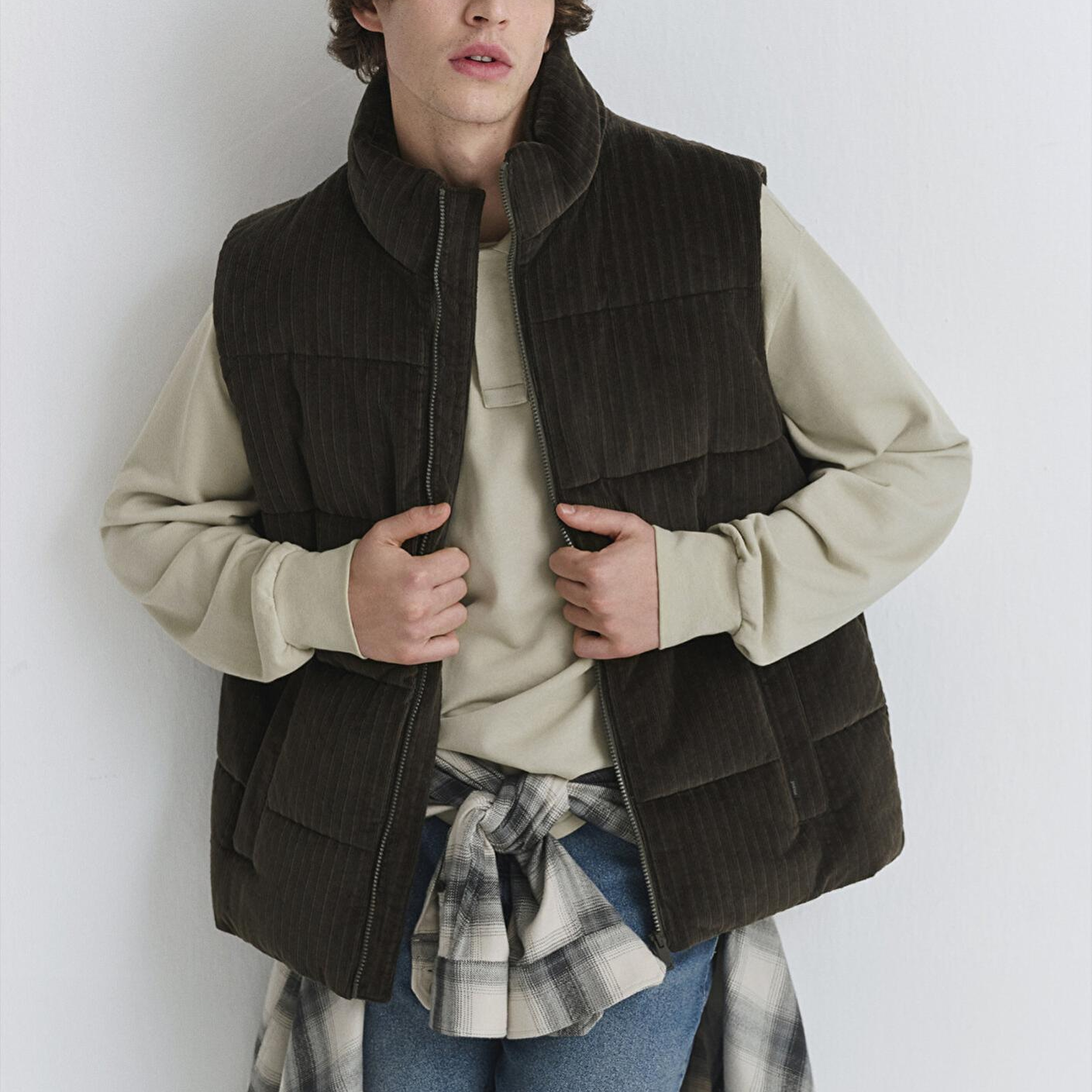 Mavi Kahverengi Kadife Şişme Yelek Regular Fit / Normal Kesim 0110659-71552