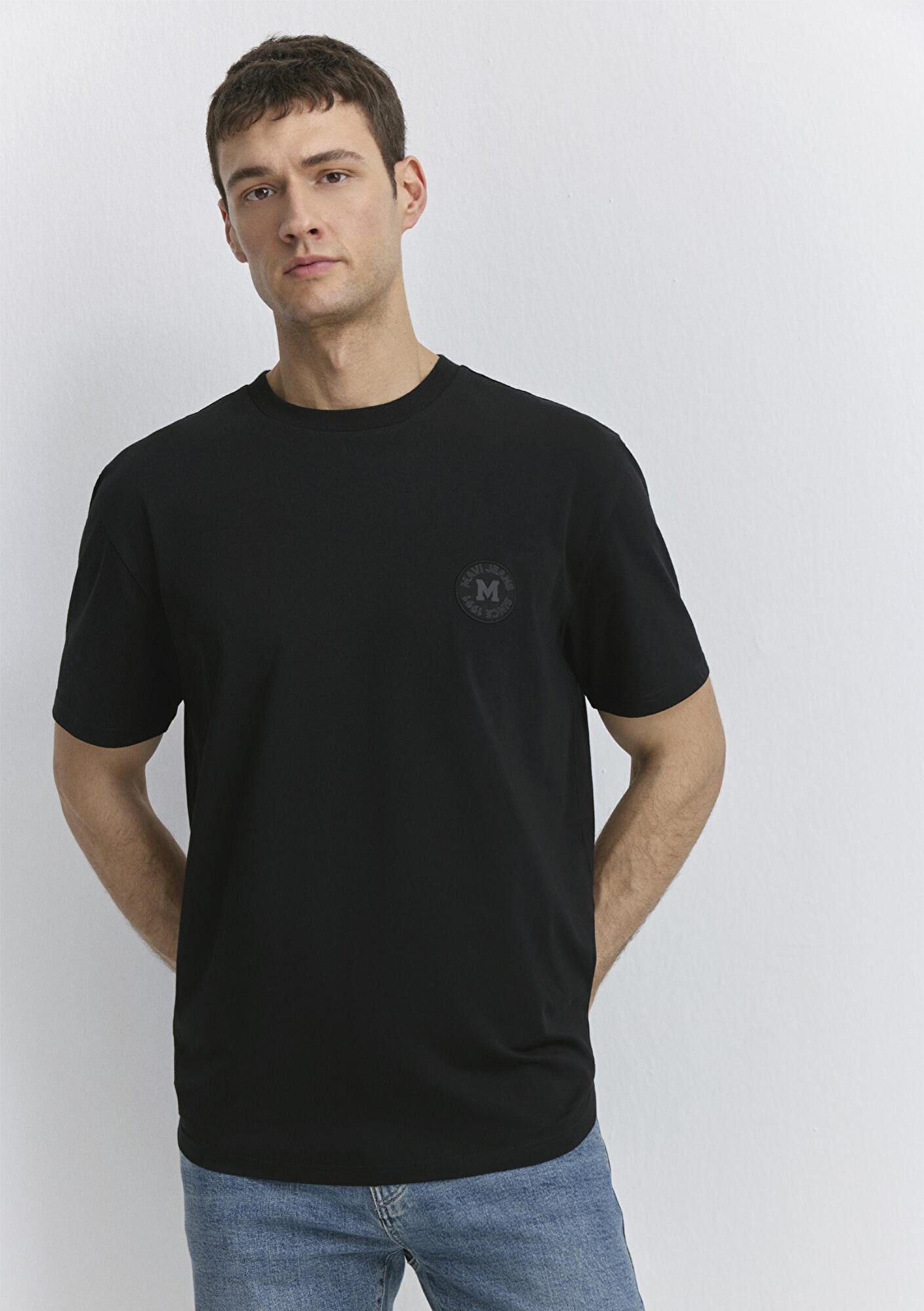 Mavi Mavi Patch Logo Baskılı Siyah Tişört Loose Fit / Bol Rahat Kesim 0612579-900