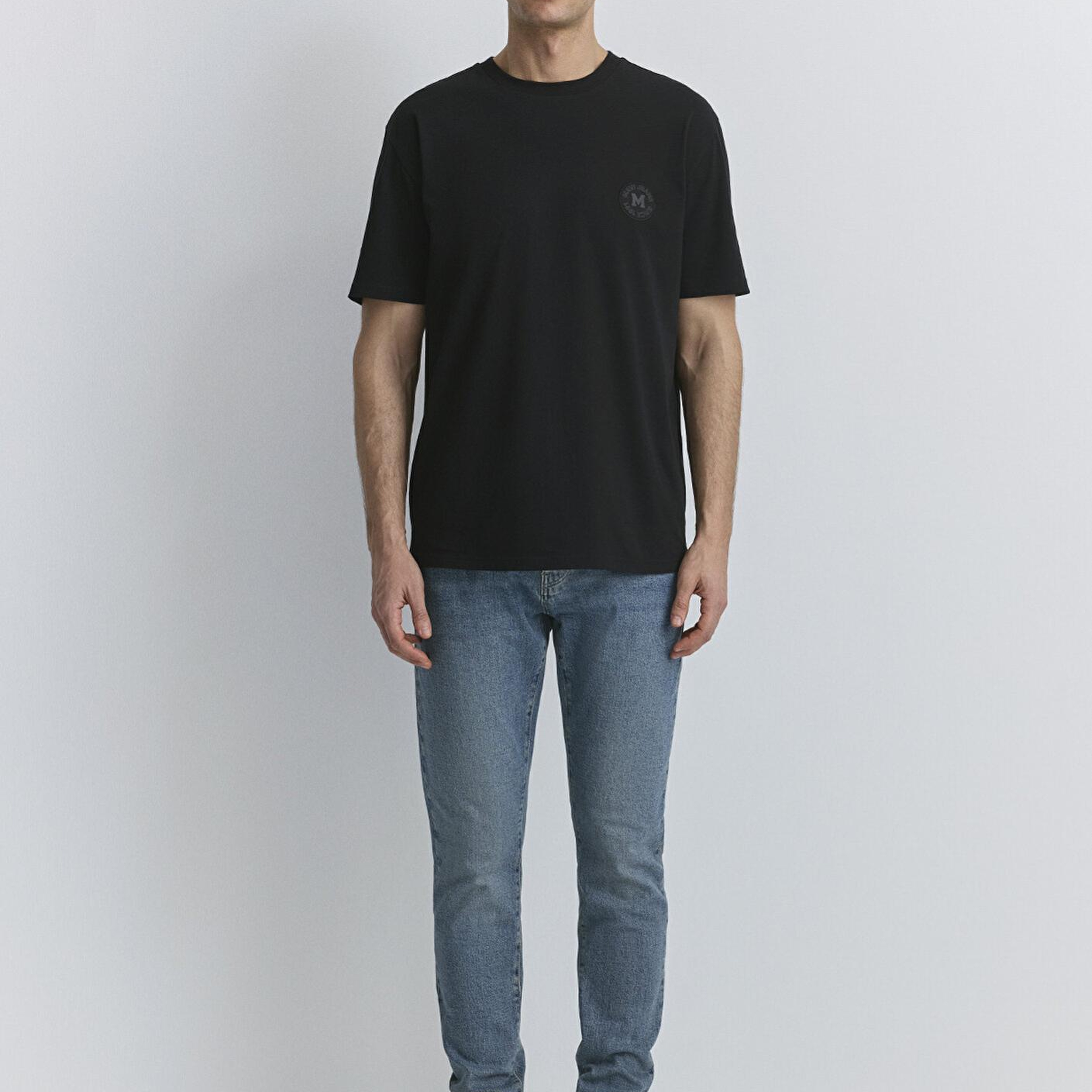 Mavi Mavi Patch Logo Baskılı Siyah Tişört Loose Fit / Bol Rahat Kesim 0612579-900