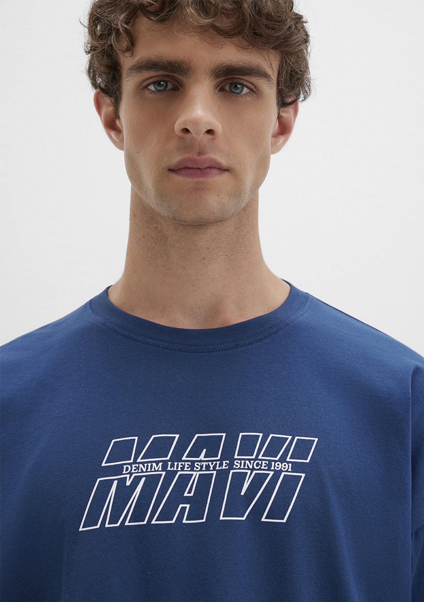 Mavi Mavi Baskılı Lacivert Tişört Oversize / Geniş Kesim 0611827-89287