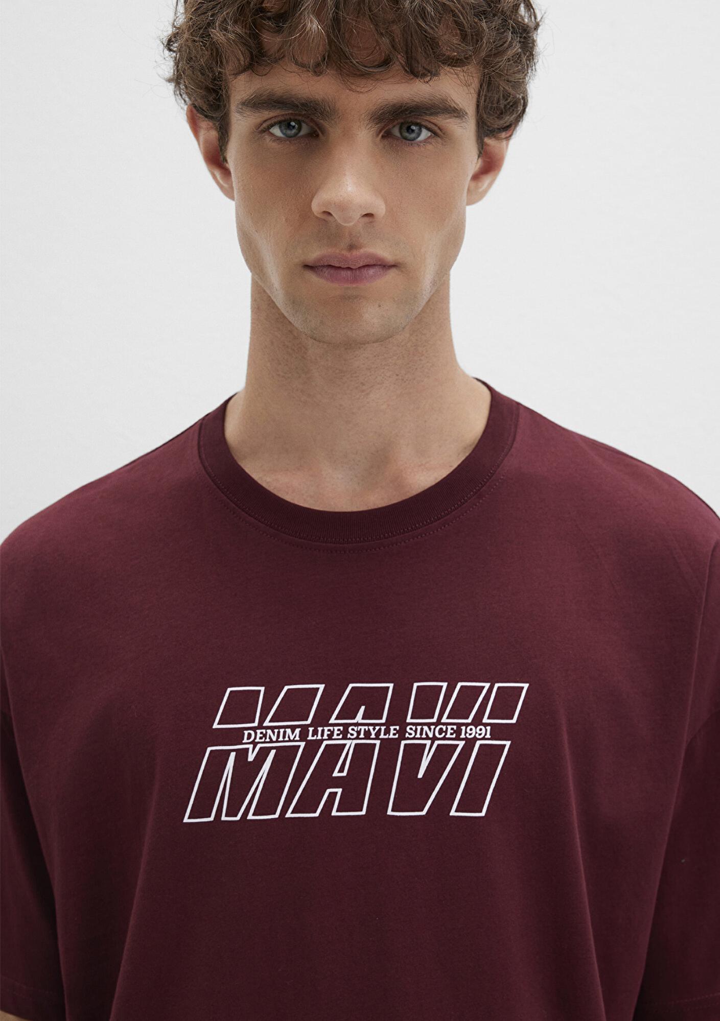 Mavi Mavi Baskılı Bordo Tişört Oversize / Geniş Kesim 0611827-70396