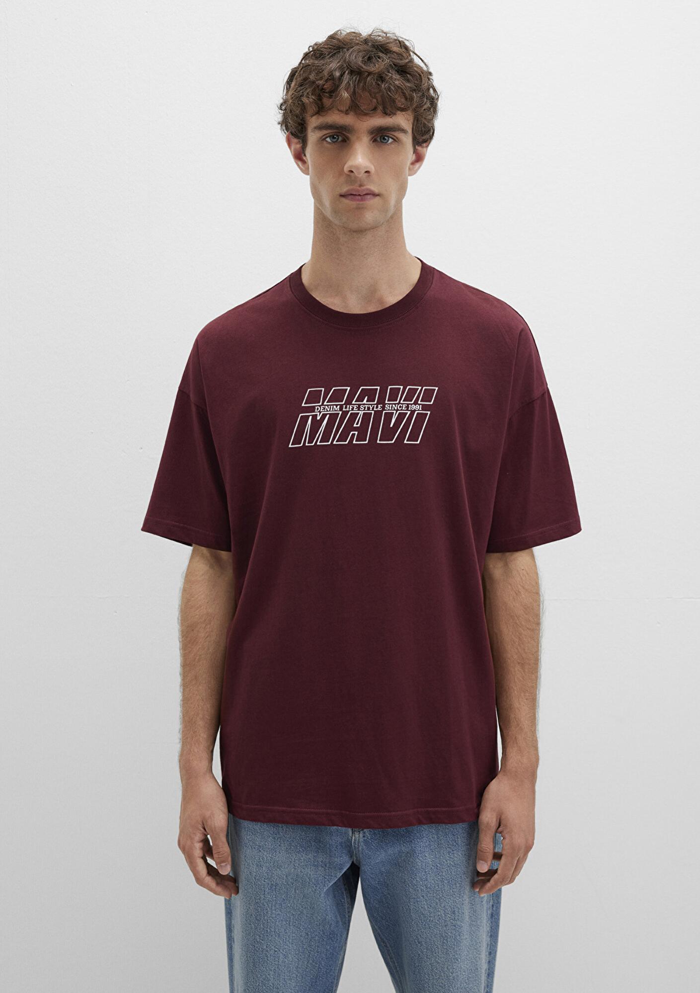 Mavi Mavi Baskılı Bordo Tişört Oversize / Geniş Kesim 0611827-70396