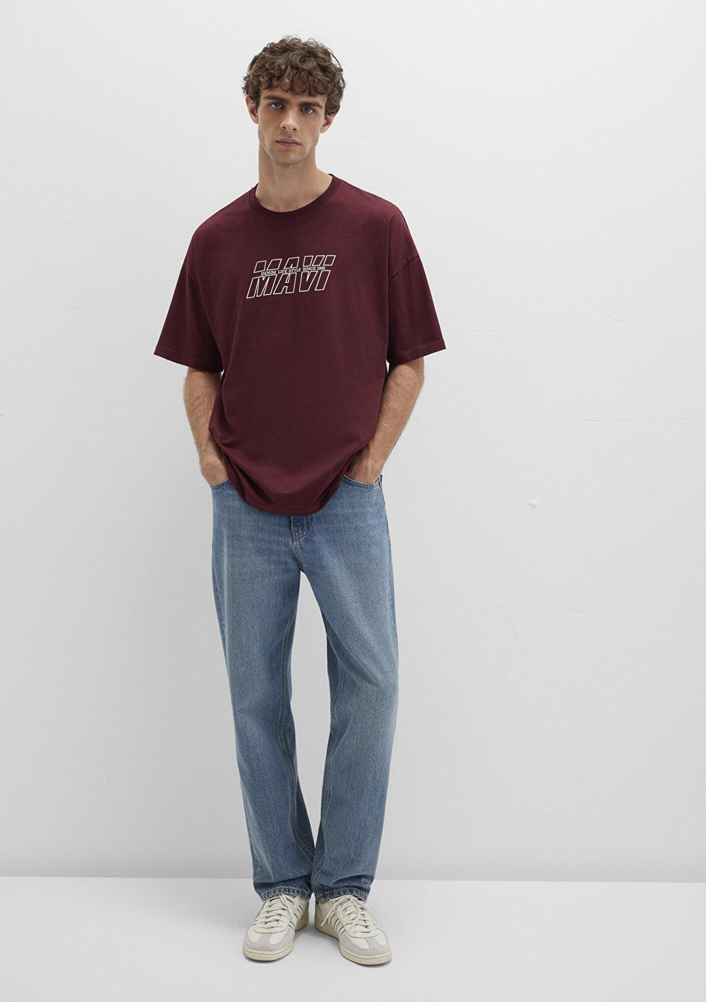 Mavi Mavi Baskılı Bordo Tişört Oversize / Geniş Kesim 0611827-70396