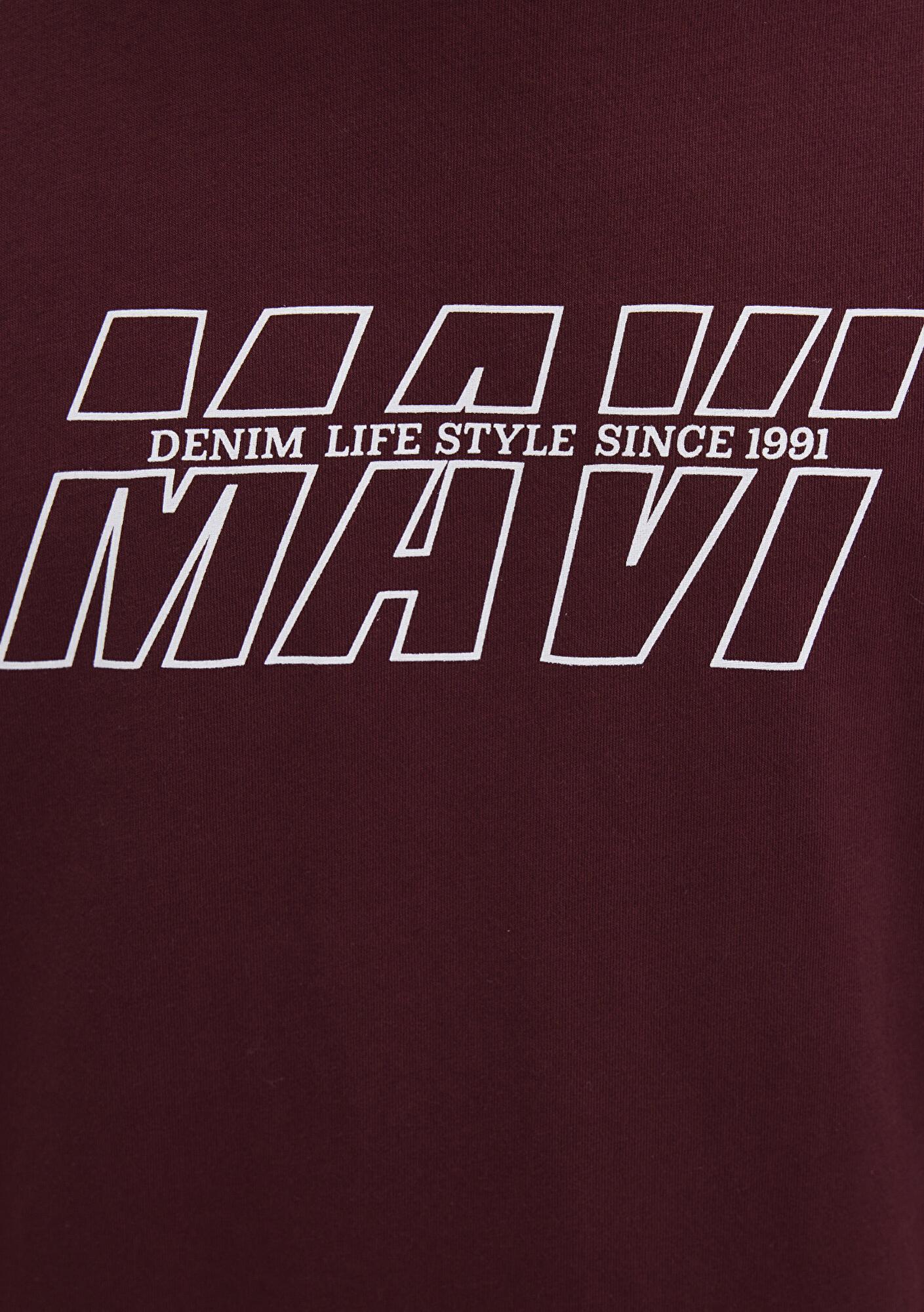 Mavi Mavi Baskılı Bordo Tişört Oversize / Geniş Kesim 0611827-70396