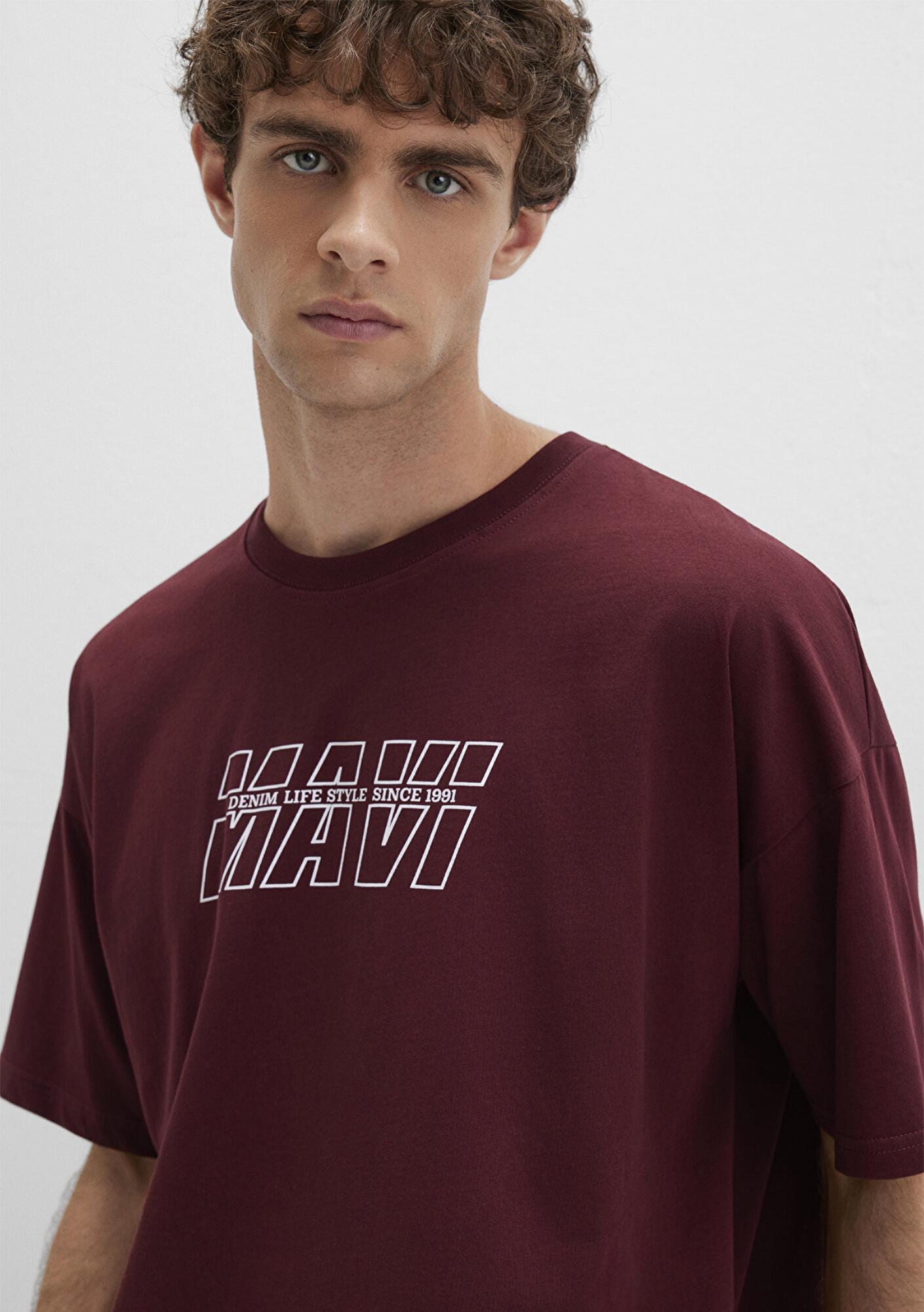 Mavi Mavi Baskılı Bordo Tişört Oversize / Geniş Kesim 0611827-70396