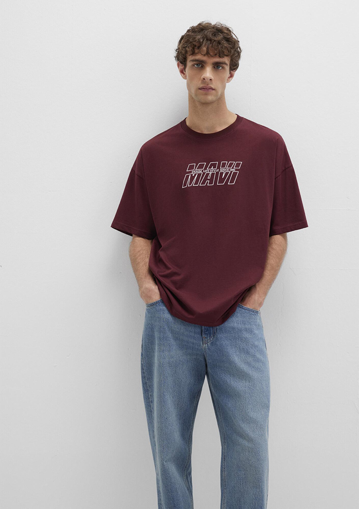 Mavi Mavi Baskılı Bordo Tişört Oversize / Geniş Kesim 0611827-70396