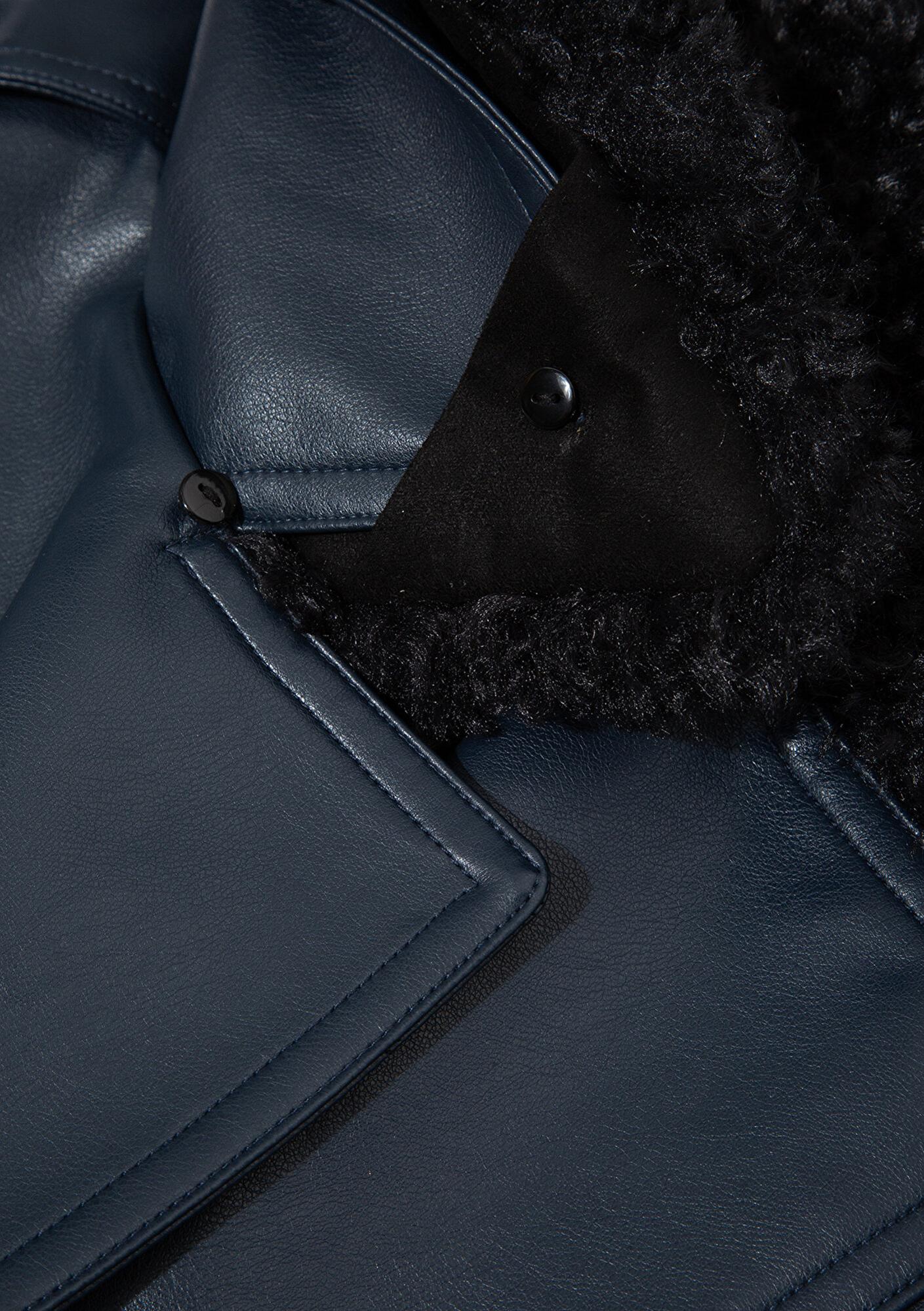 Mavi Lacivert Suni Kürk Detaylı Suni Deri Ceket Loose Fit / Bol Rahat Kesim 1110717-87822