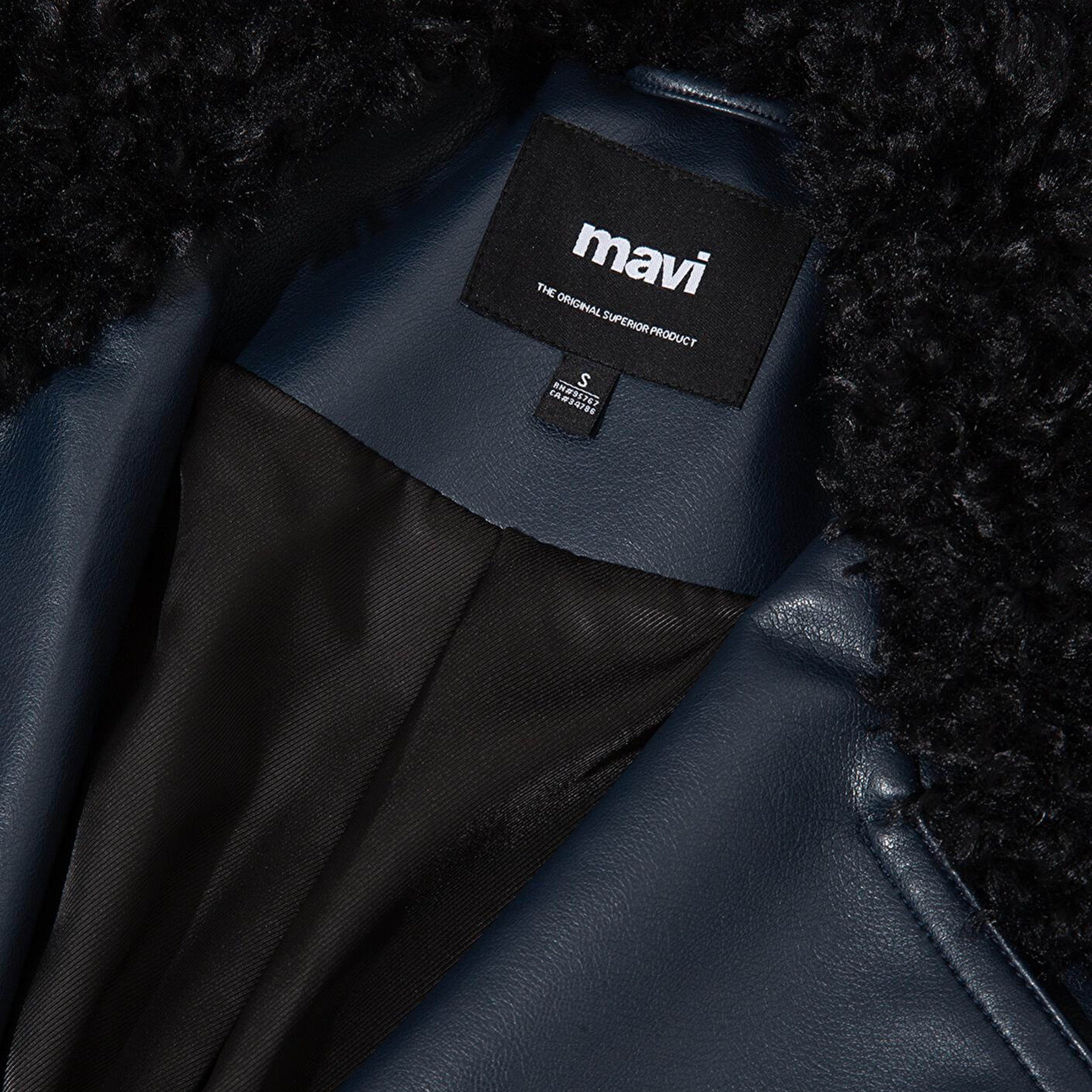 Mavi Lacivert Suni Kürk Detaylı Suni Deri Ceket Loose Fit / Bol Rahat Kesim 1110717-87822