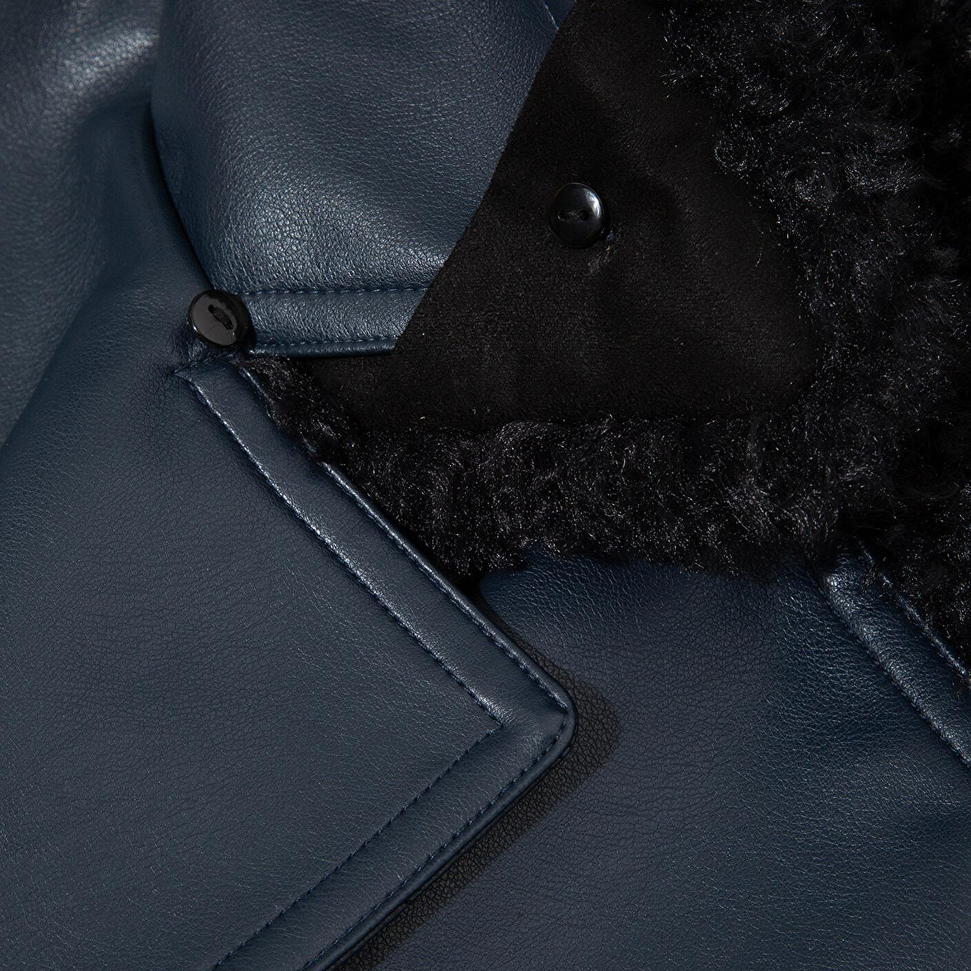 Mavi Lacivert Suni Kürk Detaylı Suni Deri Ceket Loose Fit / Bol Rahat Kesim 1110717-87822