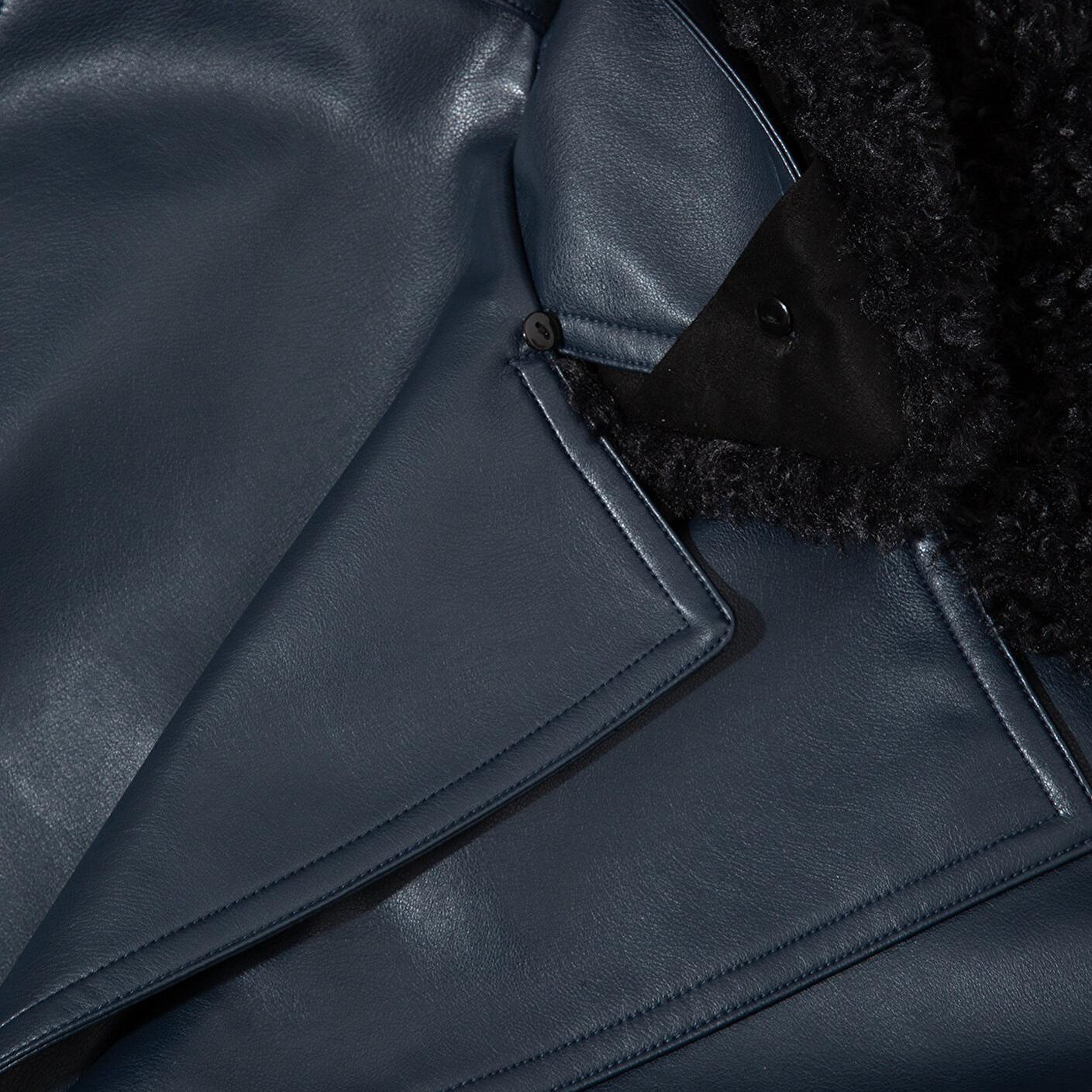 Mavi Lacivert Suni Kürk Detaylı Suni Deri Ceket Loose Fit / Bol Rahat Kesim 1110717-87822