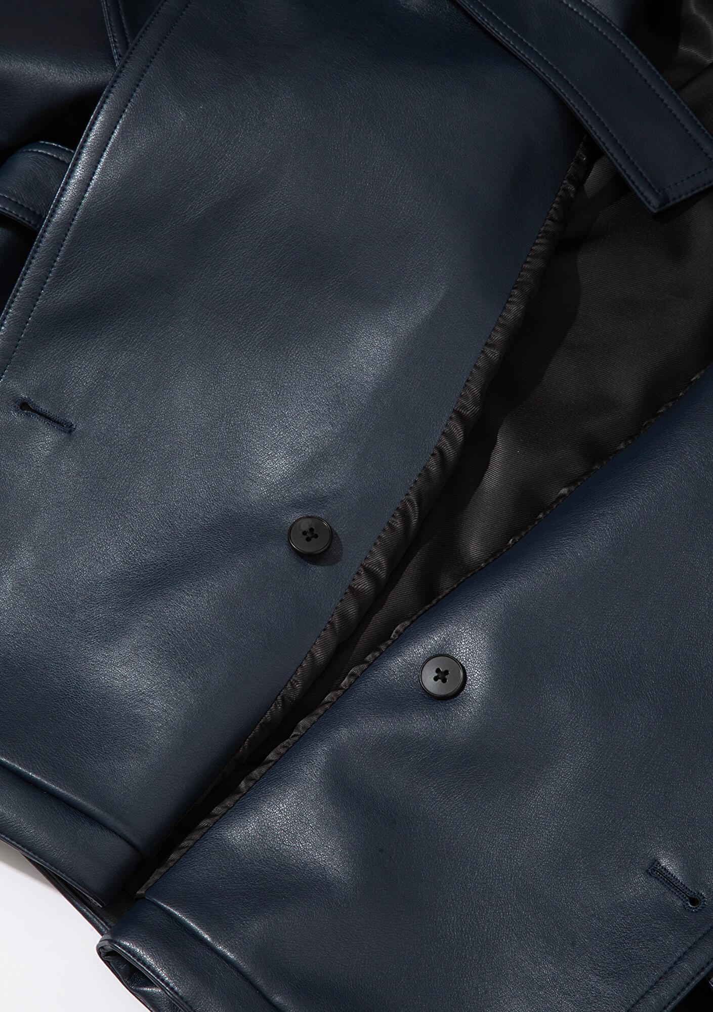 Mavi Lacivert Suni Kürk Detaylı Suni Deri Ceket Loose Fit / Bol Rahat Kesim 1110717-87822