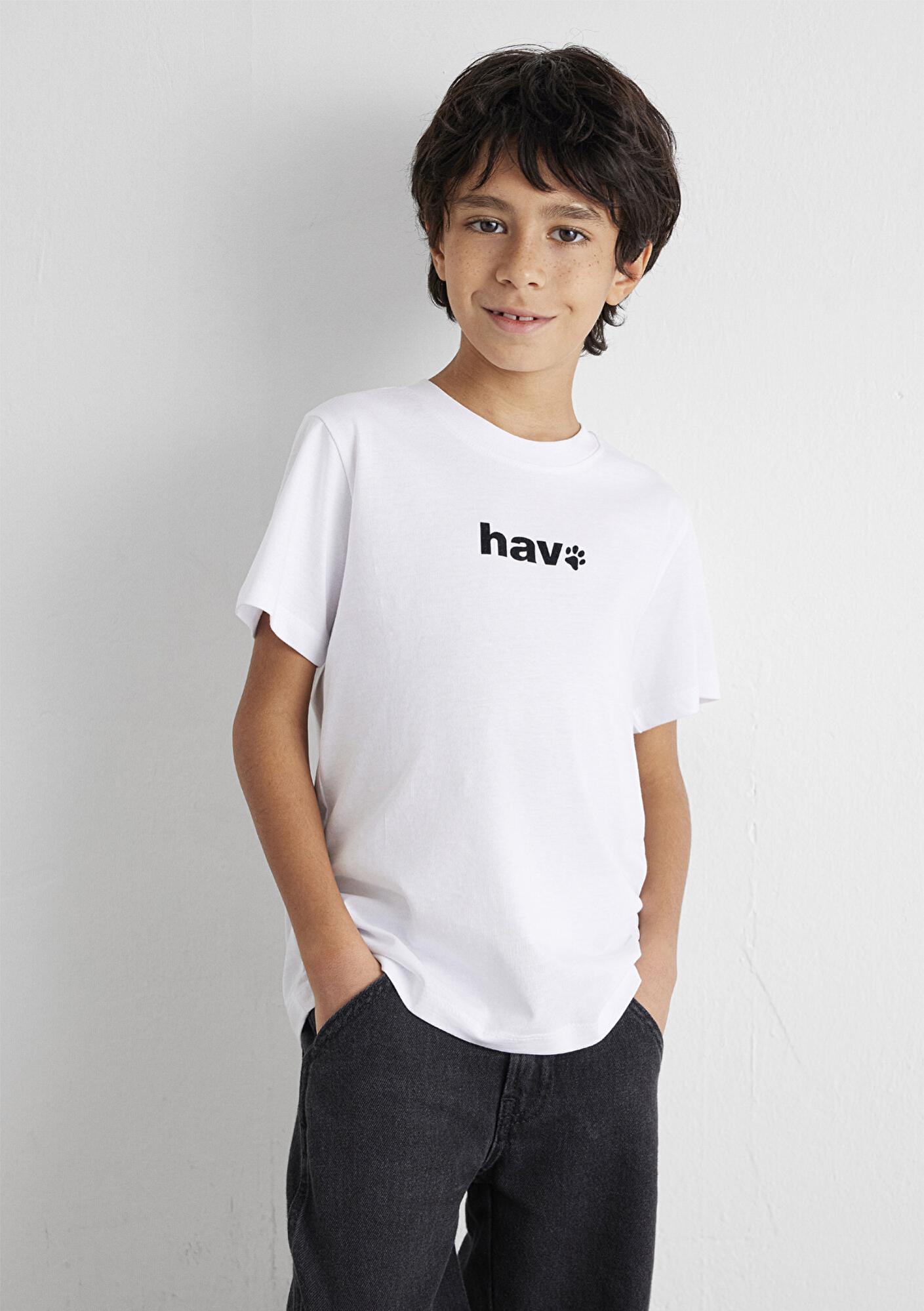 Mavi Hav Baskılı Beyaz Çocuk Tişört Regular Fit / Normal Kesim 6610350-620