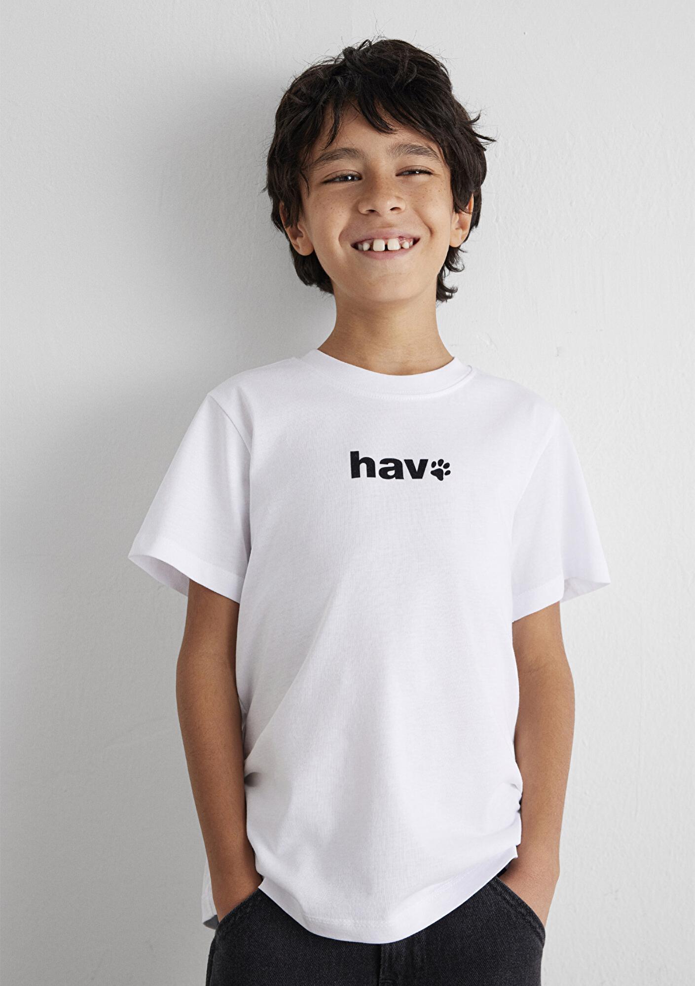 Mavi Hav Baskılı Beyaz Çocuk Tişört Regular Fit / Normal Kesim 6610350-620