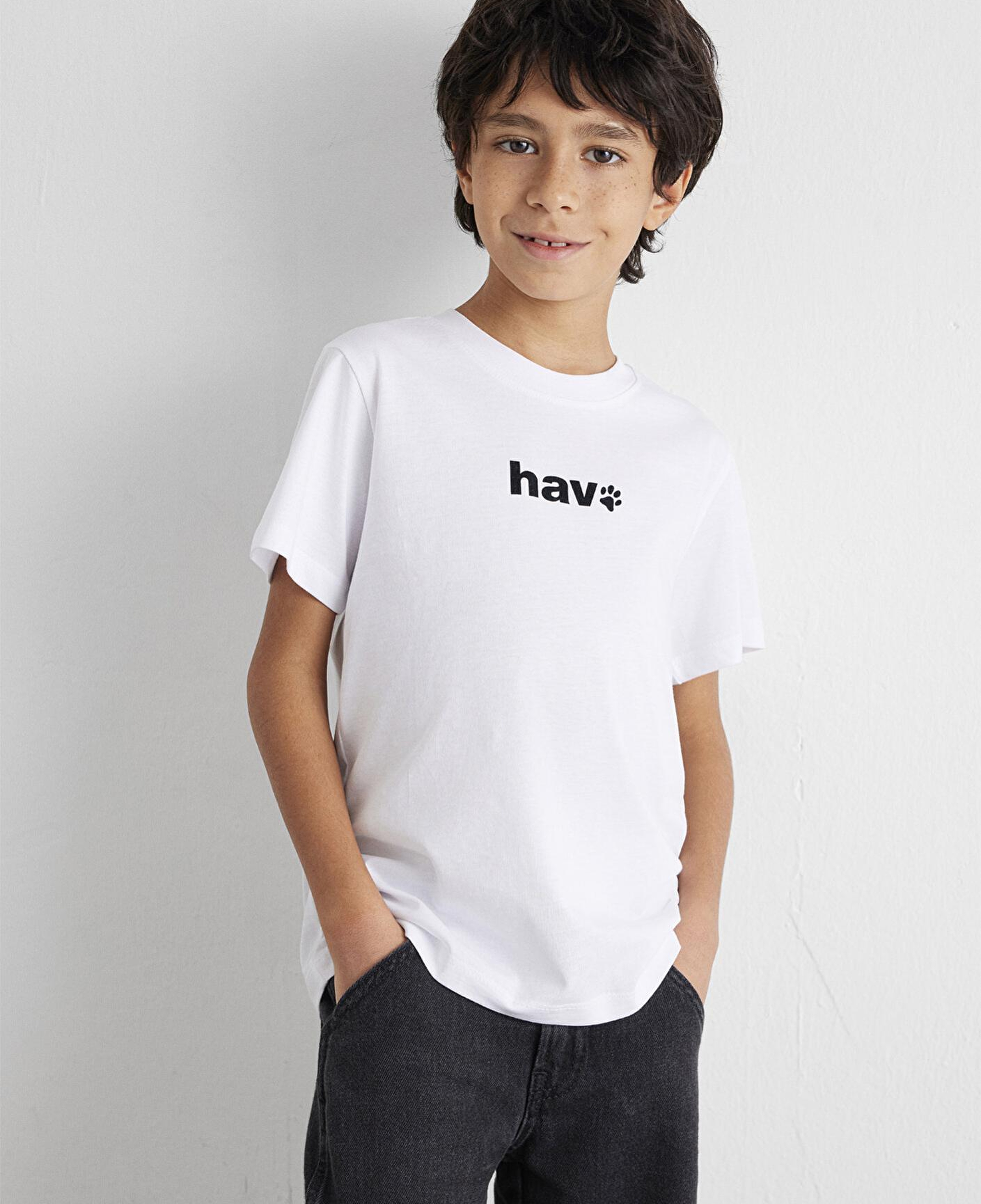 Mavi Hav Baskılı Beyaz Çocuk Tişört Regular Fit / Normal Kesim 6610350-620