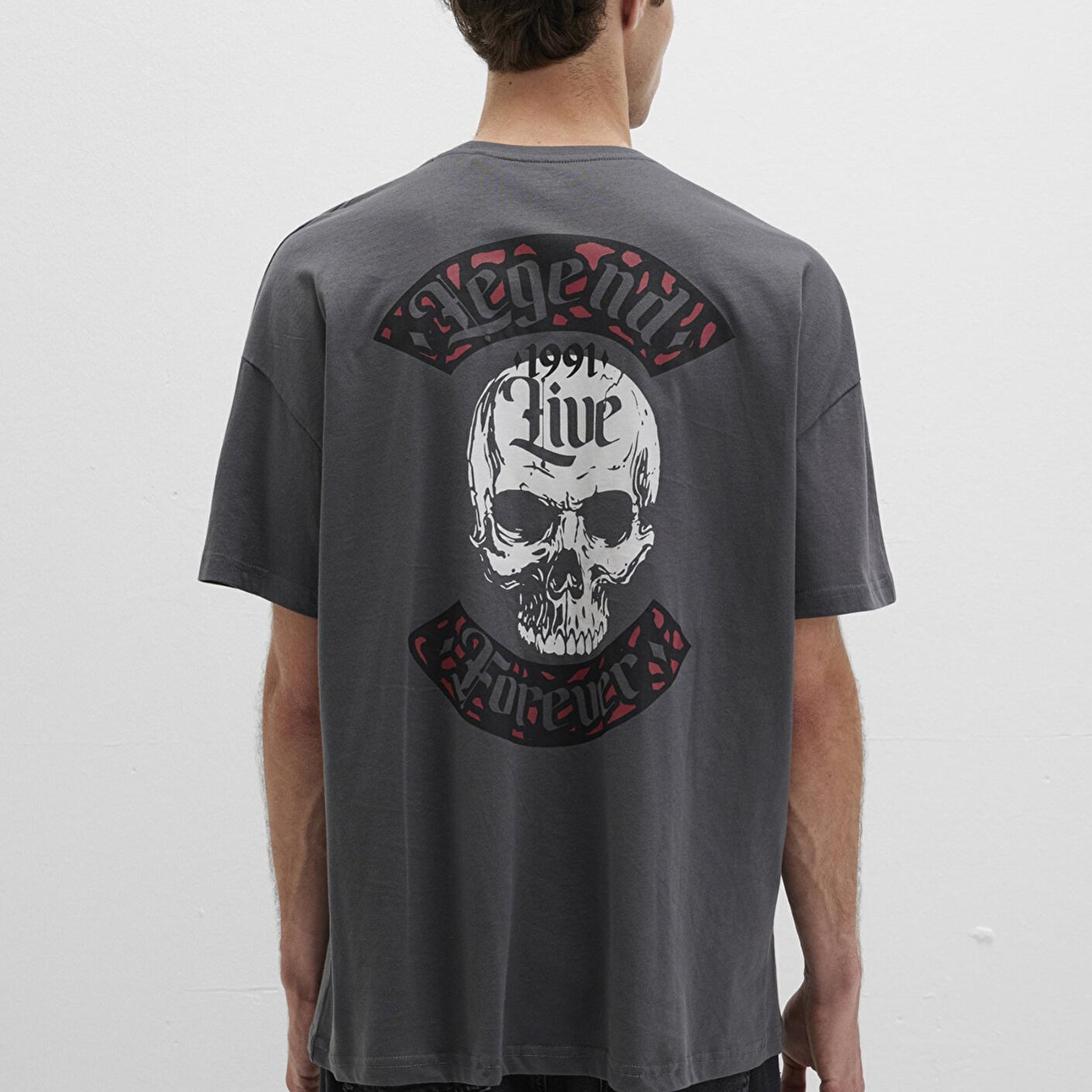 Mavi Kuru Kafa Baskılı Antrasit Tişört Oversize / Geniş Kesim 0612704-70088