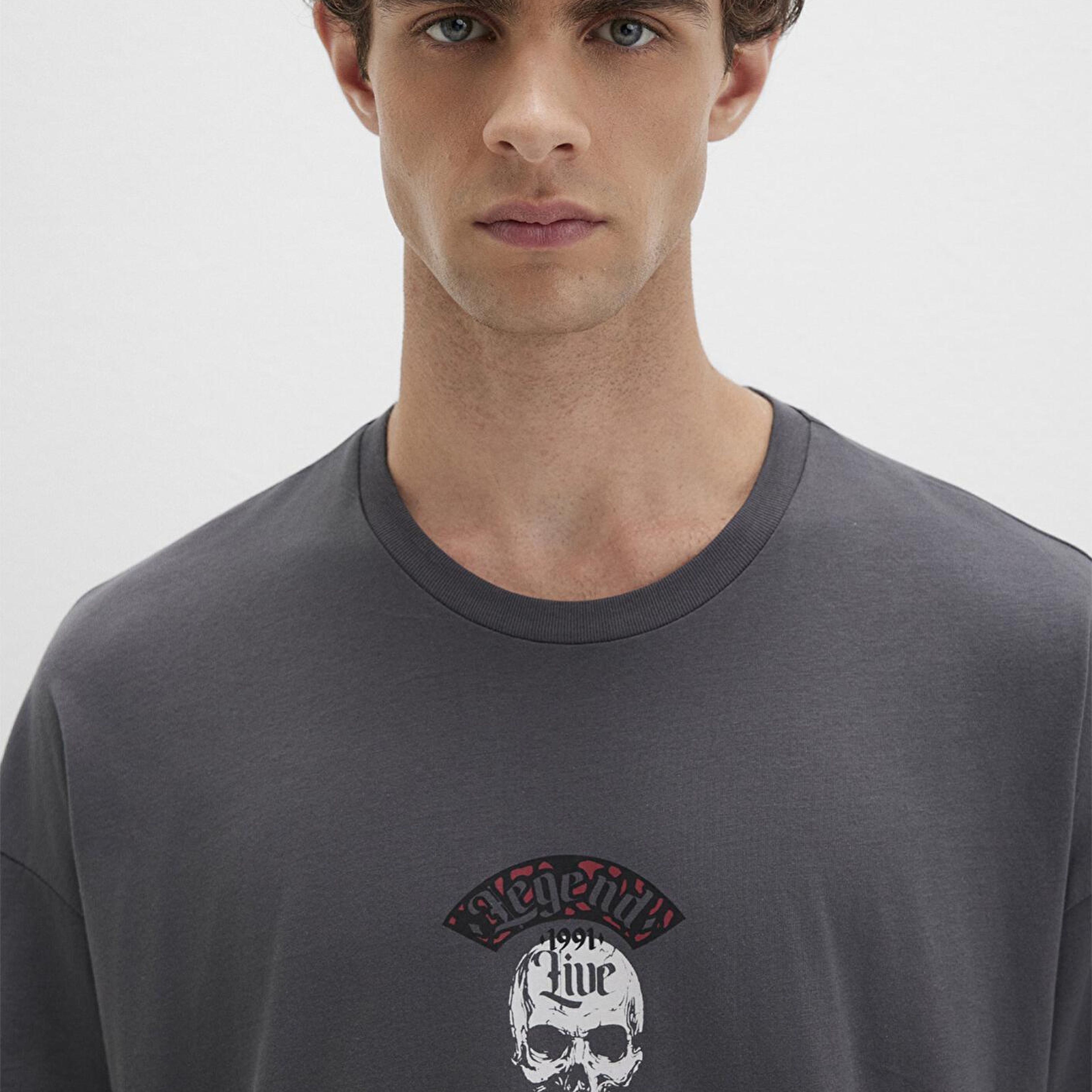 Mavi Kuru Kafa Baskılı Antrasit Tişört Oversize / Geniş Kesim 0612704-70088