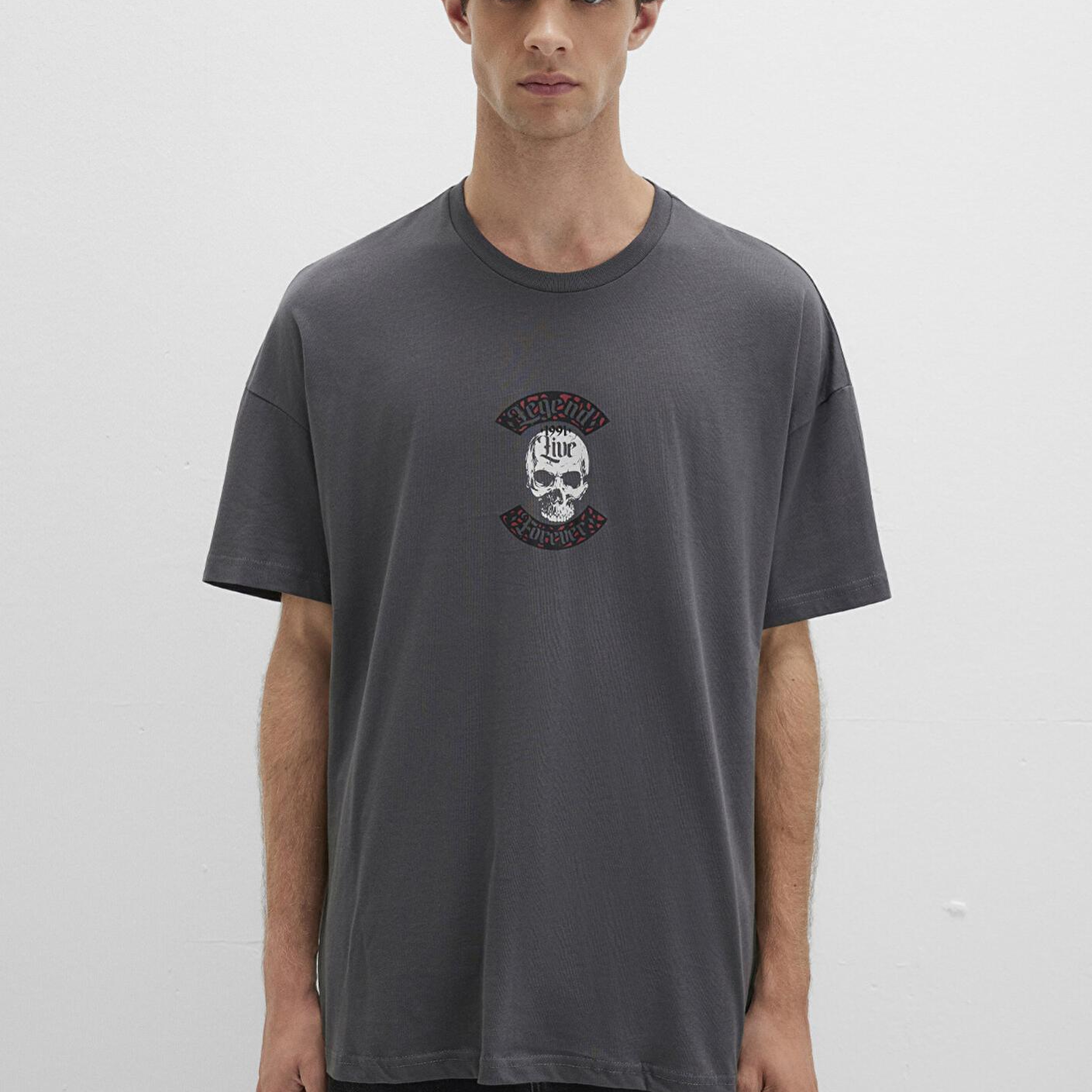 Mavi Kuru Kafa Baskılı Antrasit Tişört Oversize / Geniş Kesim 0612704-70088